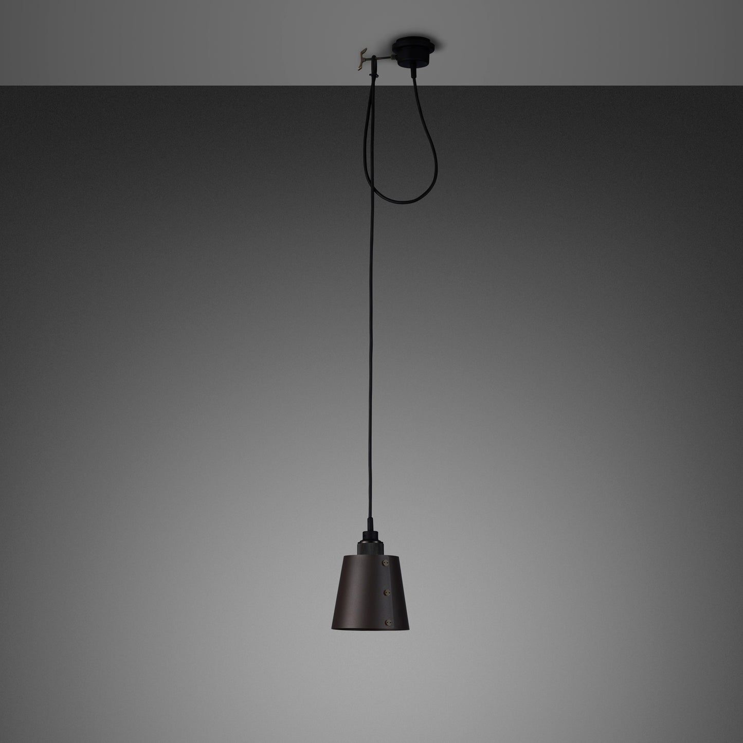 Hooked 1.0 Small Pendant Light / Graphite Gun metal, front view.