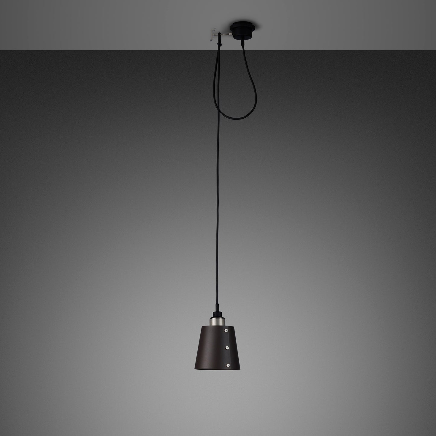 Hooked 1.0 Small Pendant Light / Graphite Steel, front view.