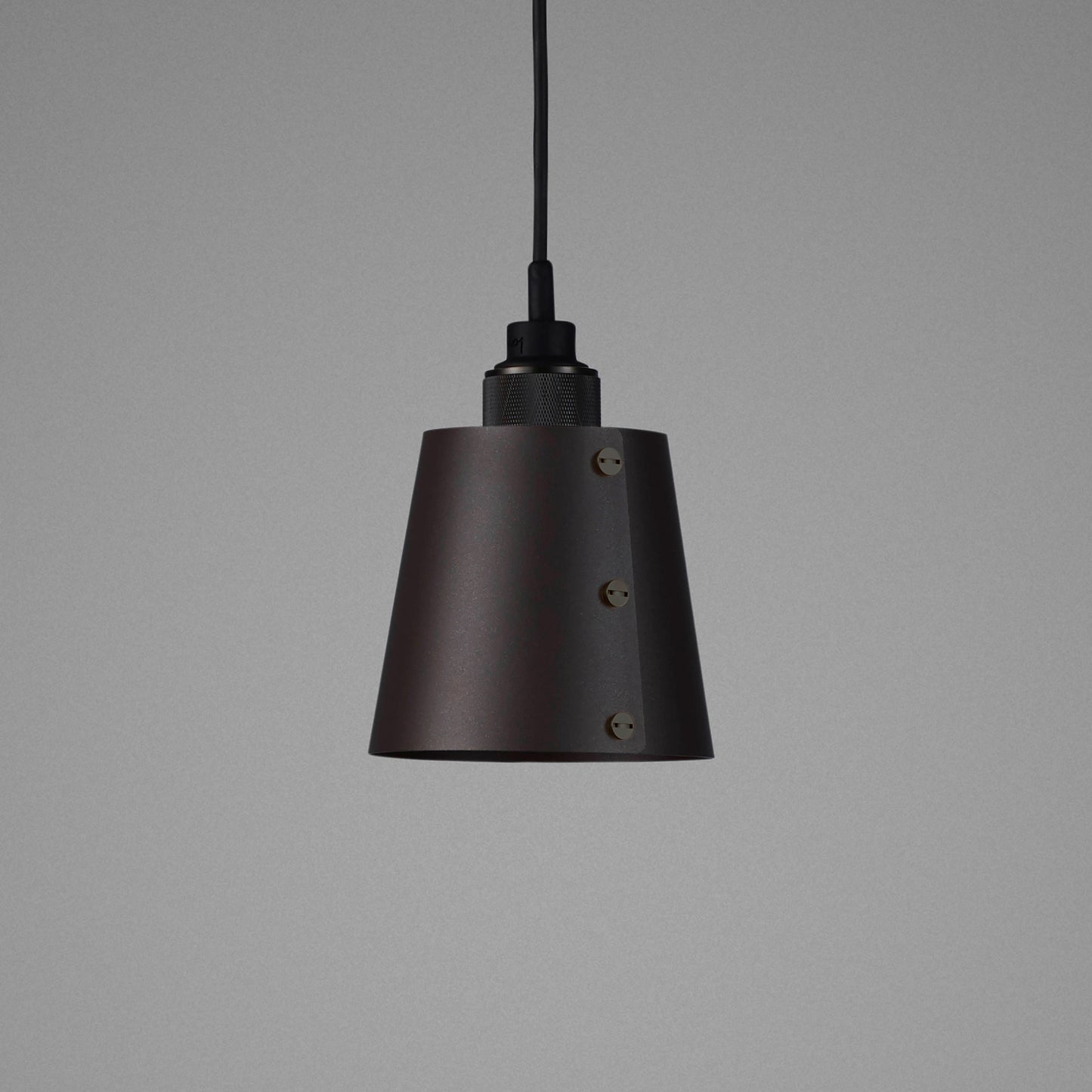 Hooked 1.0 Small Pendant Light / Graphite Smoked bronze, detailed close up view of shade and knurling.