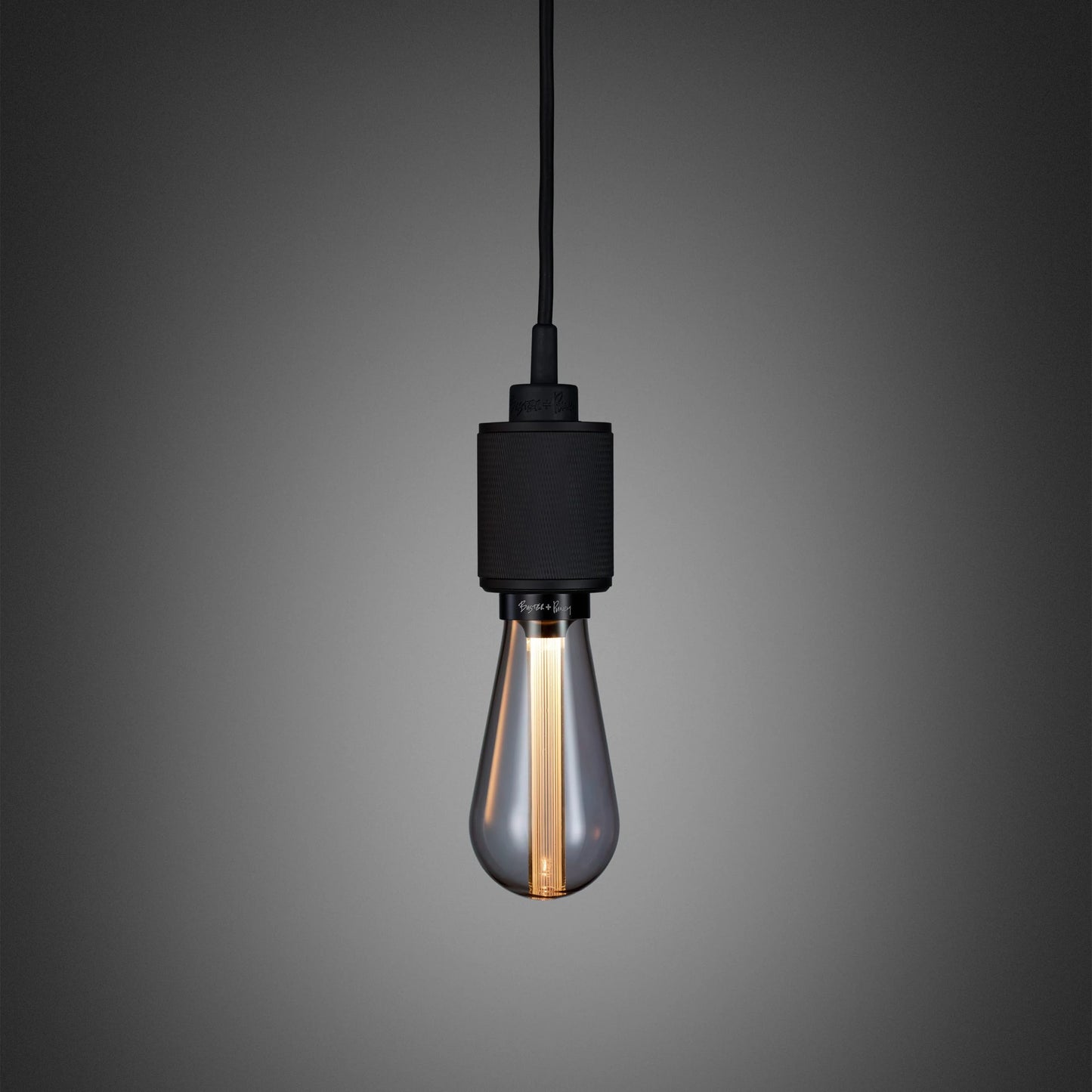 Heavy Metal Pendant light / Cross Black, smoked bulb front view.