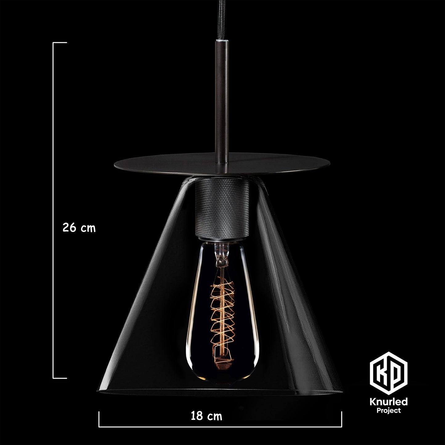 knurled disc pendant light cone shade matte black product photo 2