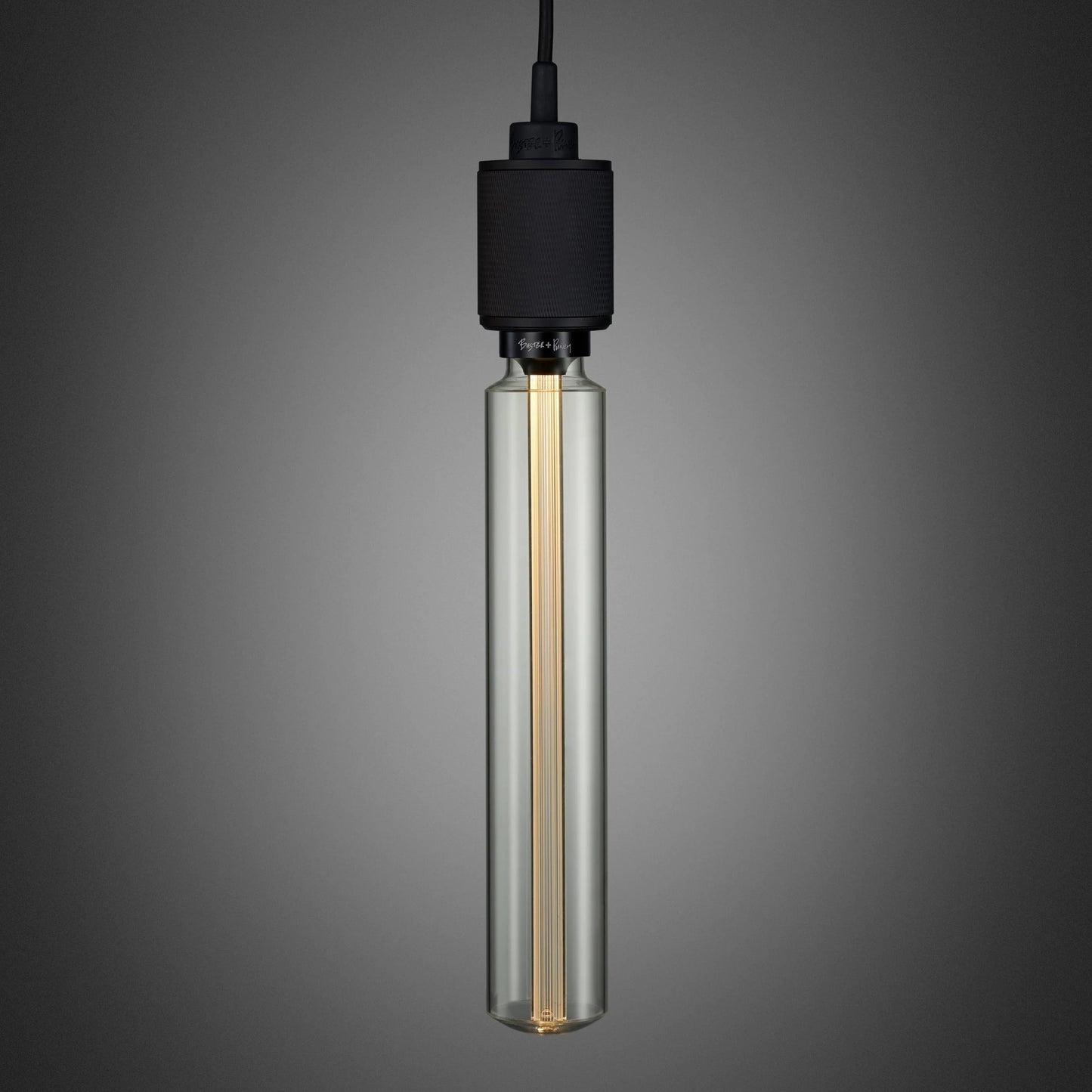 Heavy Metal Pendant light / Cross Black, long bulb front view.