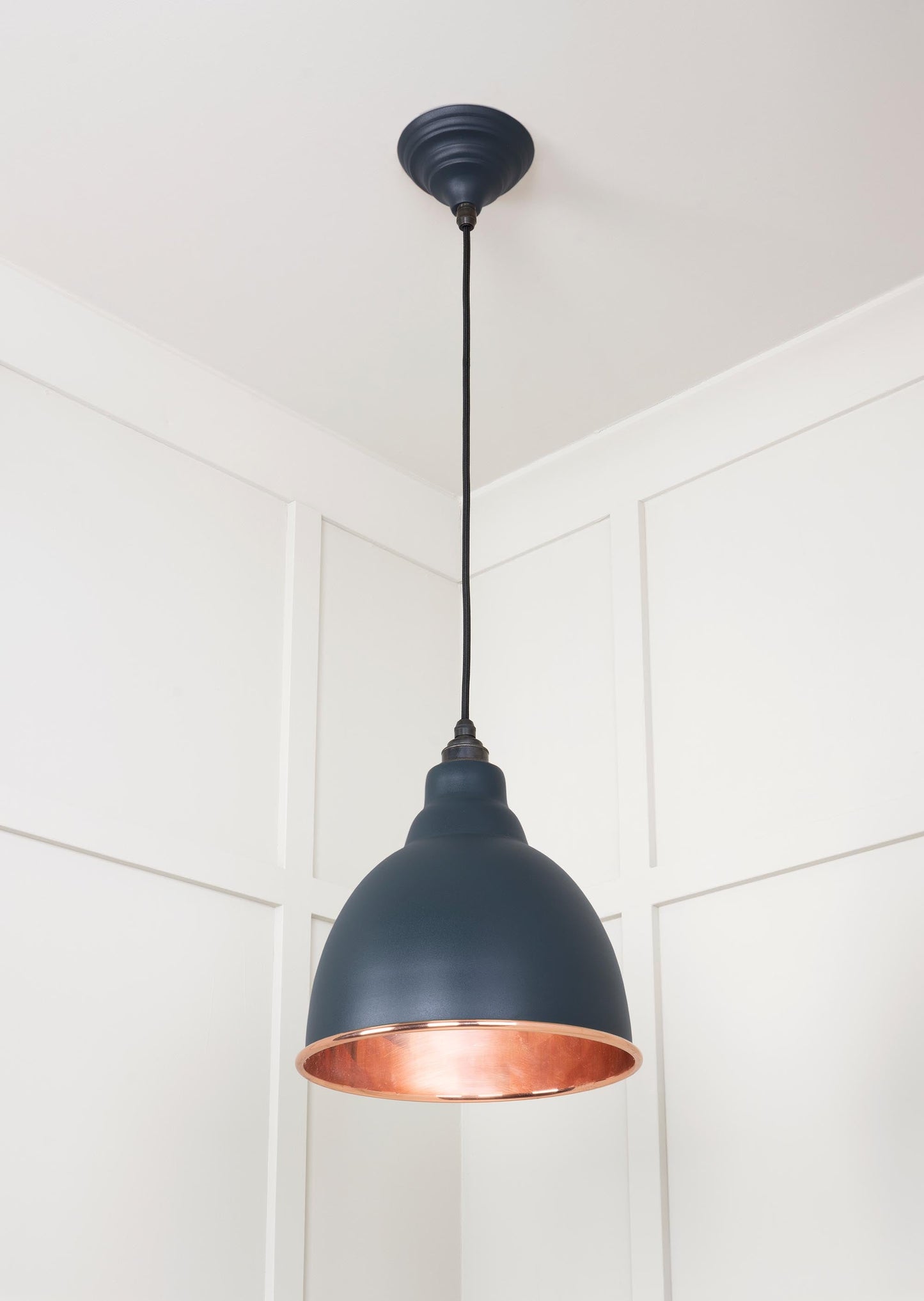 Smooth Copper Brindley Pendant Light Soot, Underside.