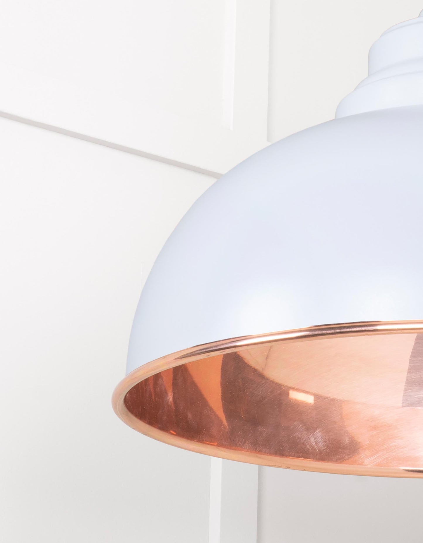 Smooth Copper Harborne Pendant Light Birch, Detailed close up view of pendant.