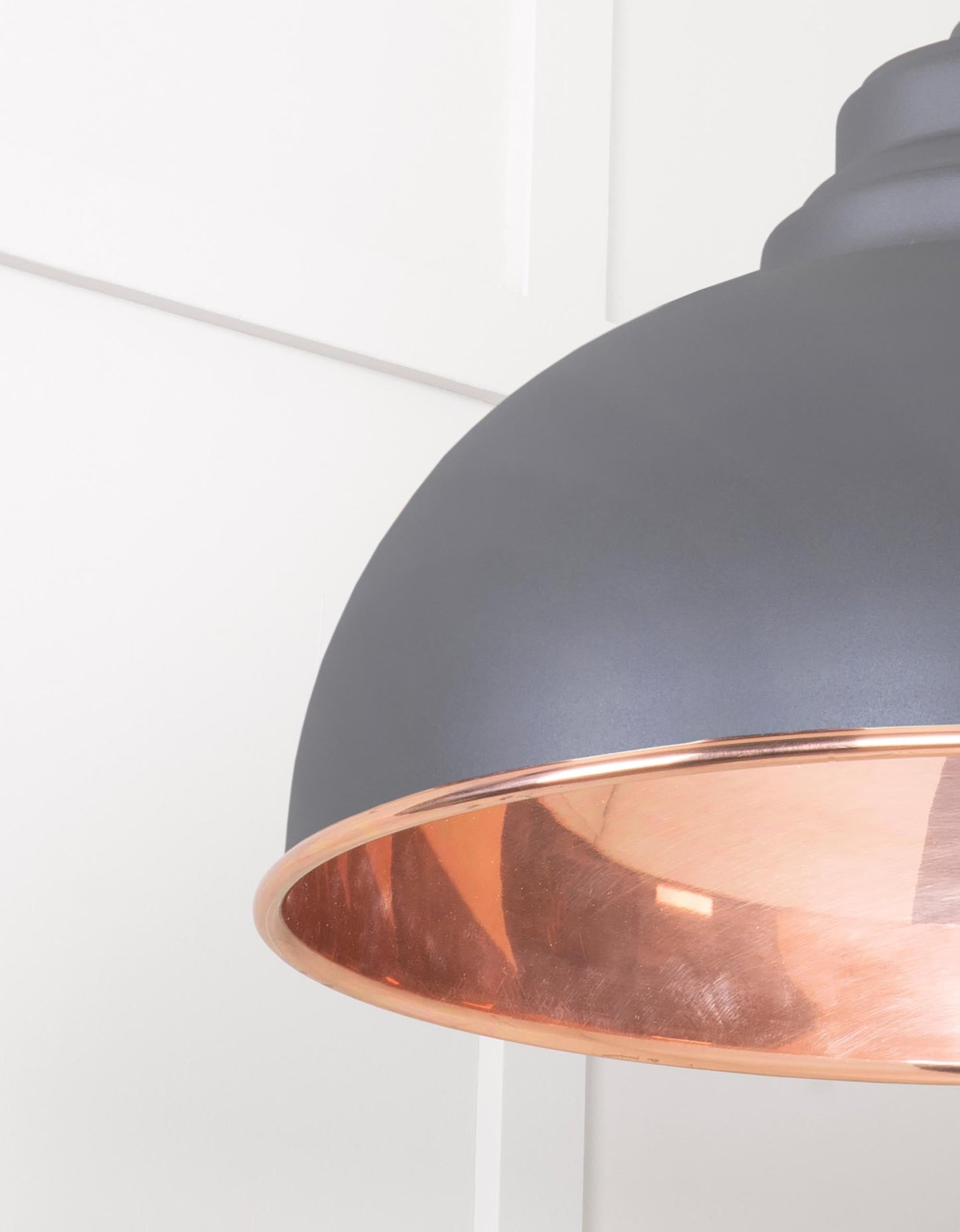 Smooth Copper Harborne Pendant Light Bluff, Detailed close up view of pendant.