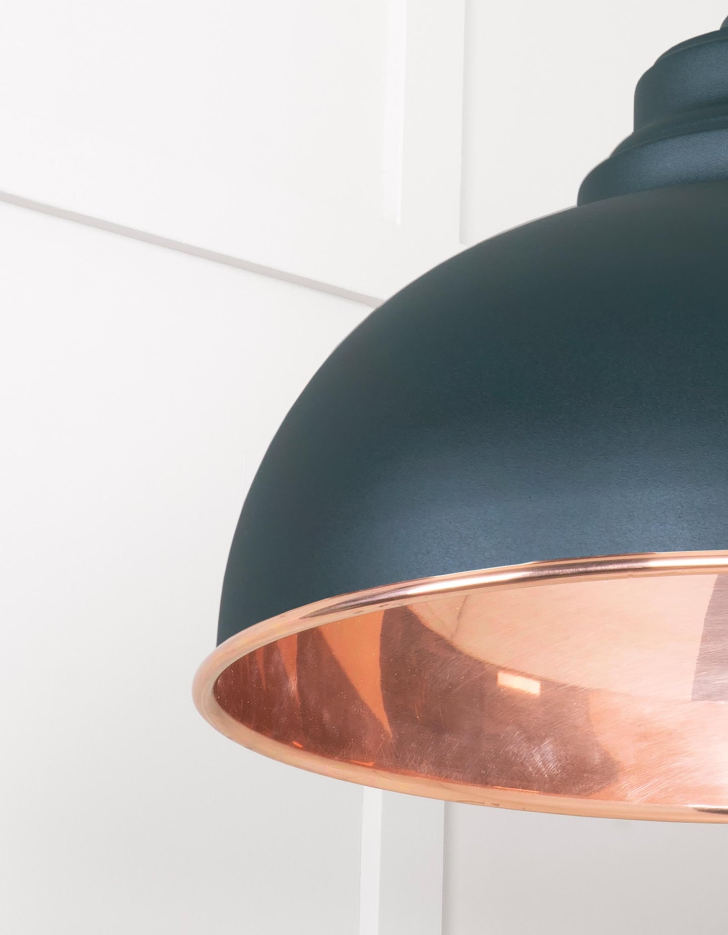 Smooth Copper Harborne Pendant Light Dingle, Detailed close up view of pendant.