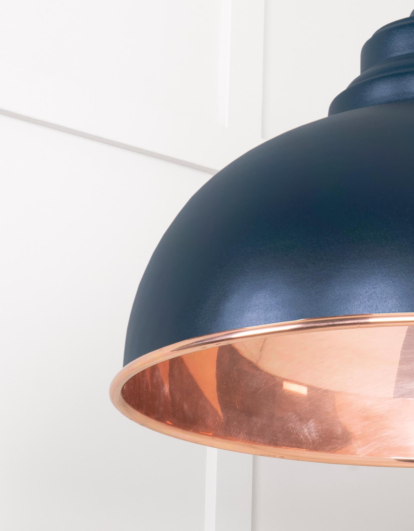 Smooth Copper Harborne Pendant Light Dusk, Detailed close up view of pendant.