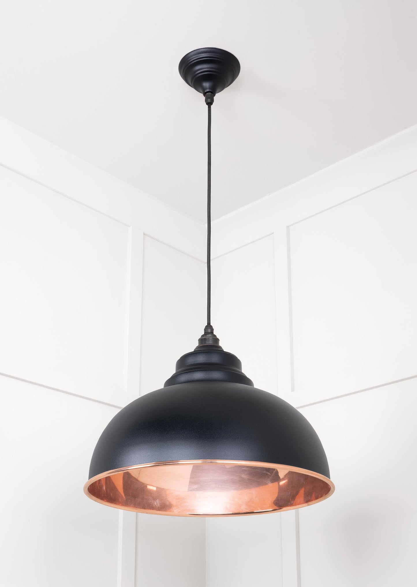 Smooth Copper Harborne Pendant Light Elan Black, Underside.