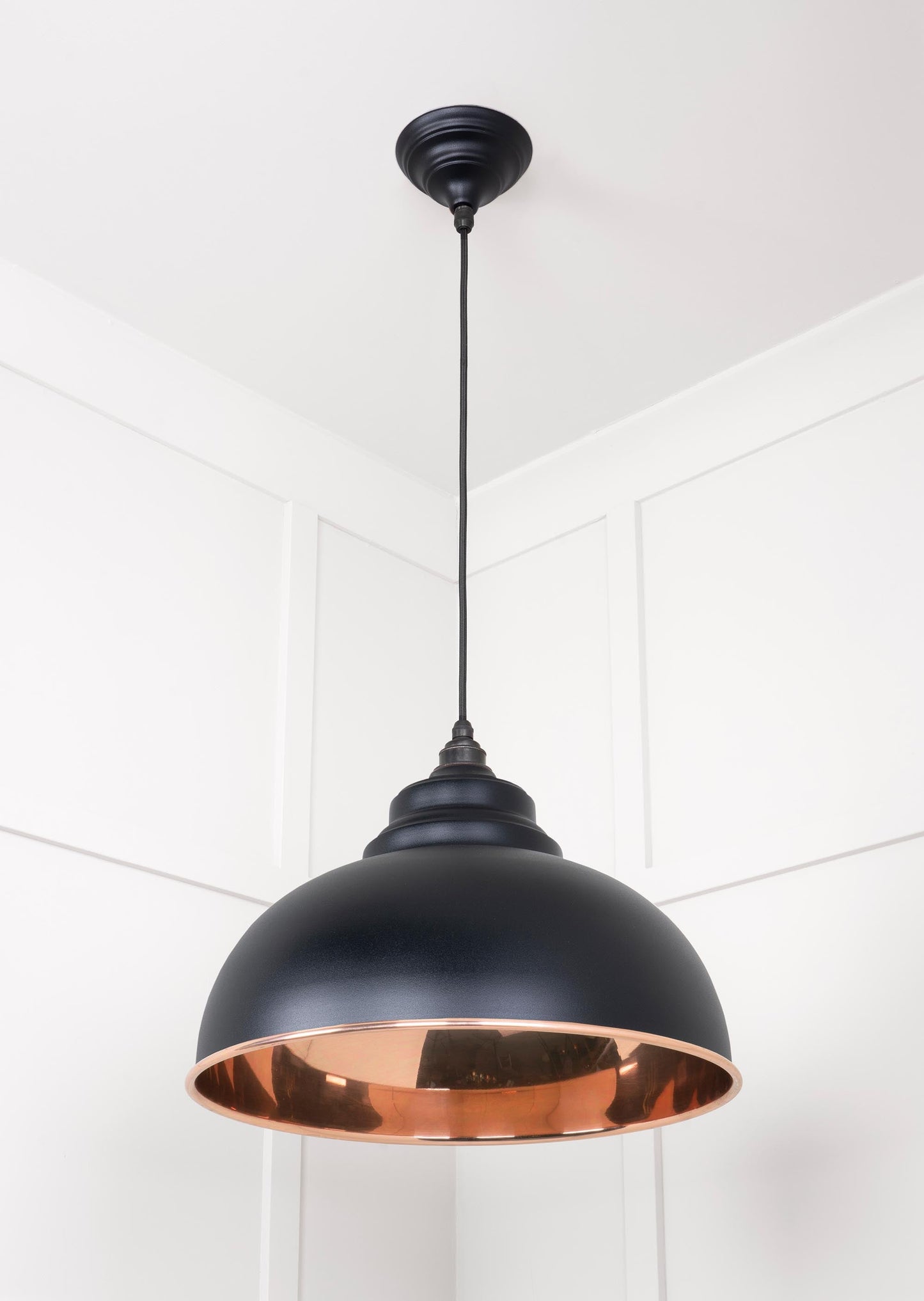 Smooth Copper Harborne Pendant Light Elan Black, Underside.