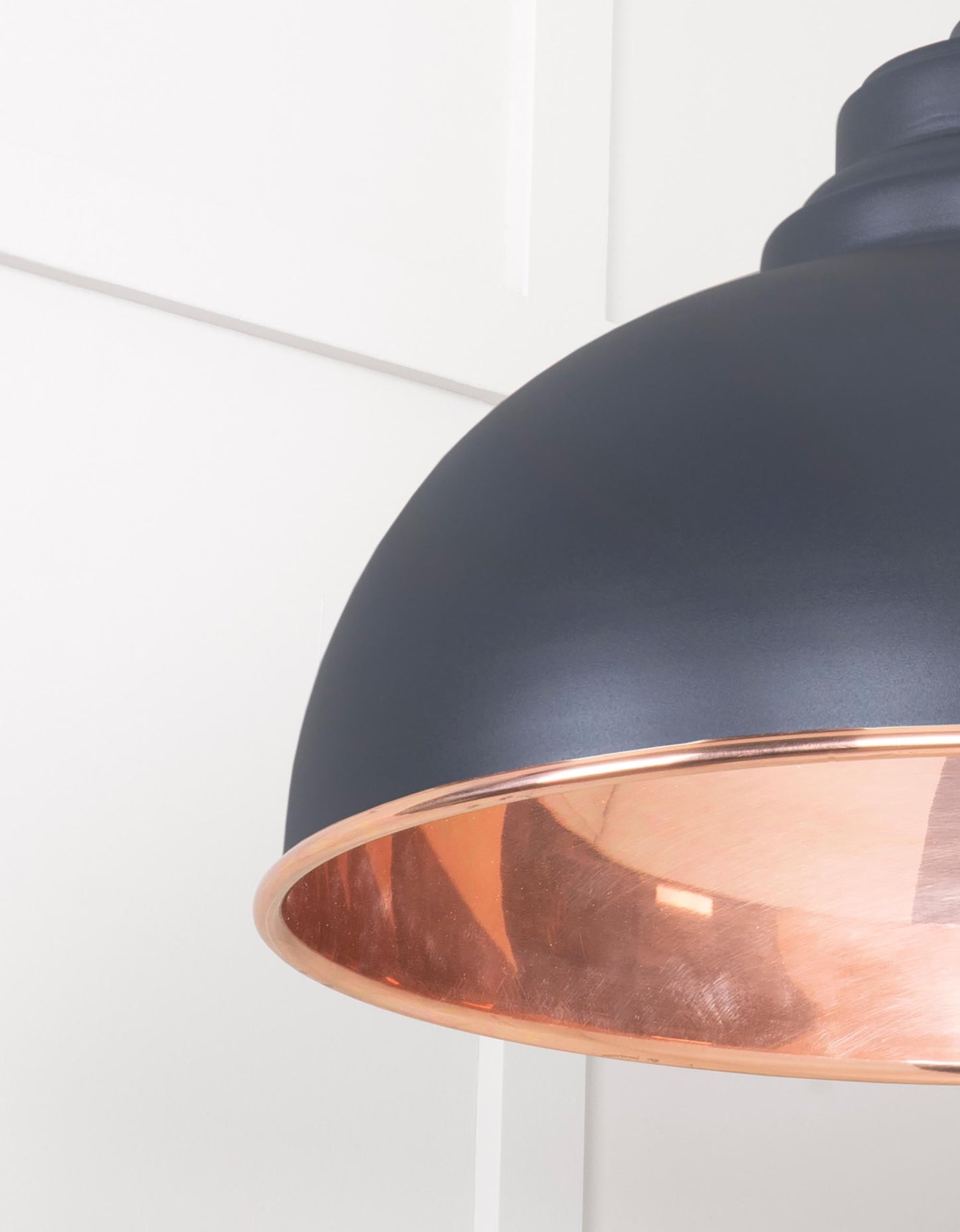 Smooth Copper Harborne Pendant Light Slate, Detailed close up view of pendant.