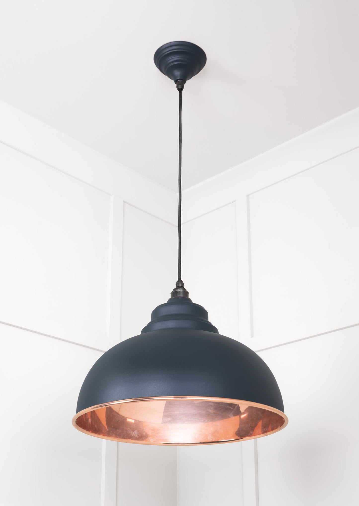 Smooth Copper Harborne Pendant Light Soot, Underside.
