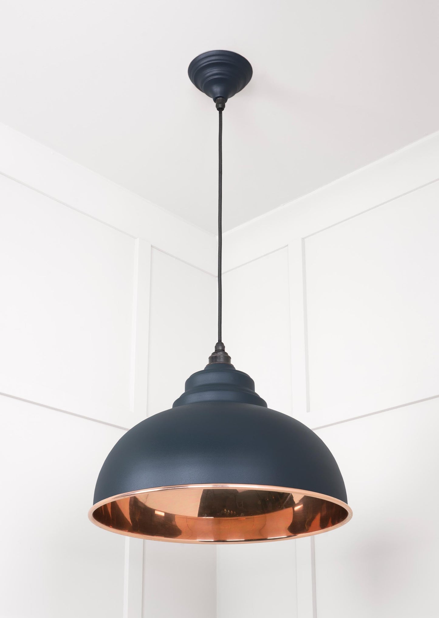Smooth Copper Harborne Pendant Light Soot, Underside.
