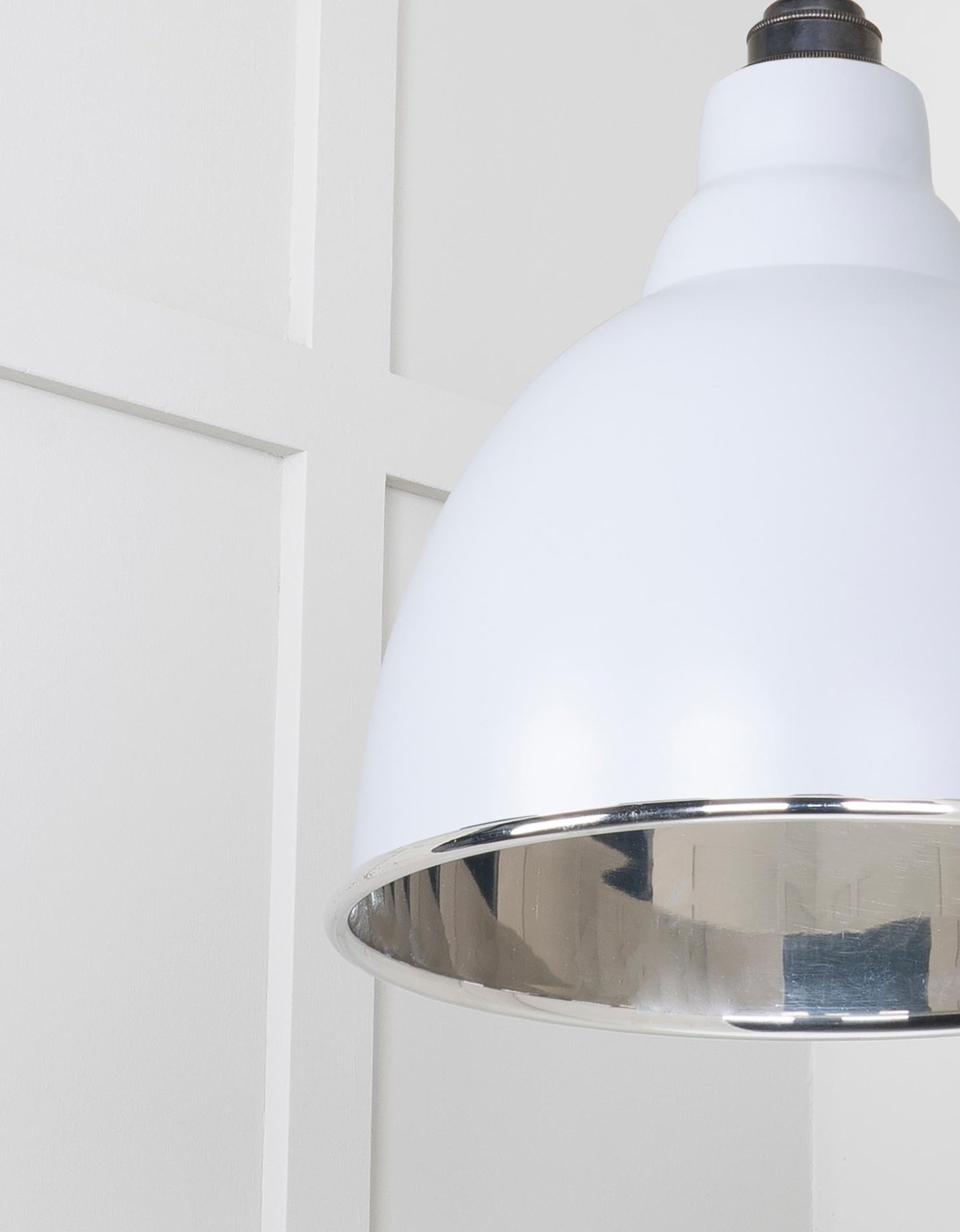 Smooth Nickel Brindley Pendant Light Birch, Detailed close up view of pendant.
