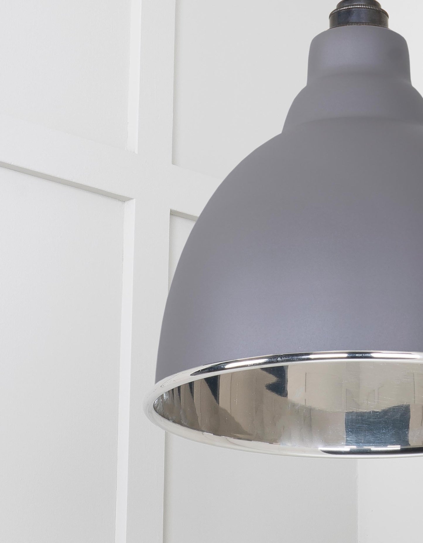 Smooth Nickel Brindley Pendant Light Bluff, Detailed close up view of pendant.