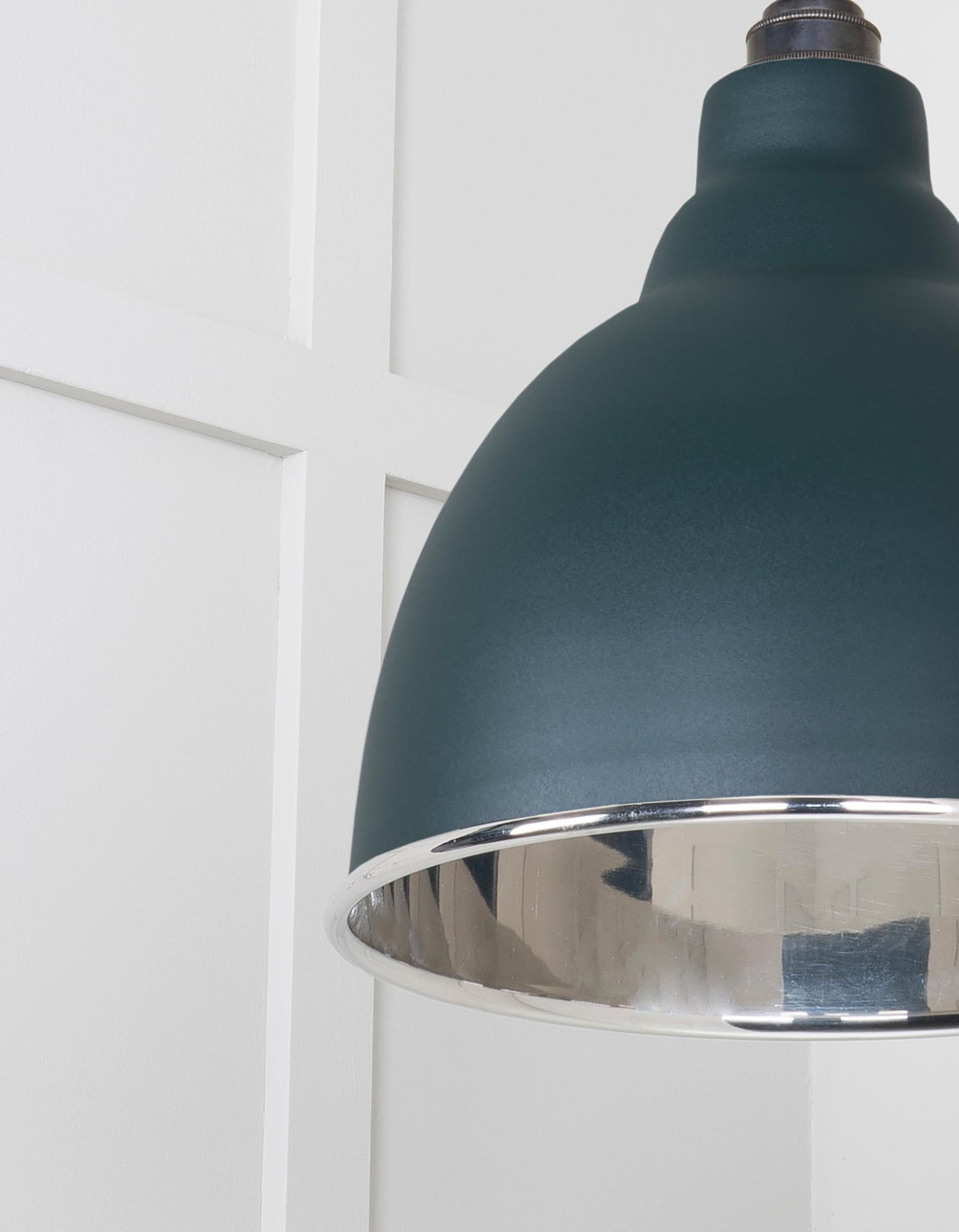 Smooth Nickel Brindley Pendant Light Dingle, Detailed close up view of pendant.