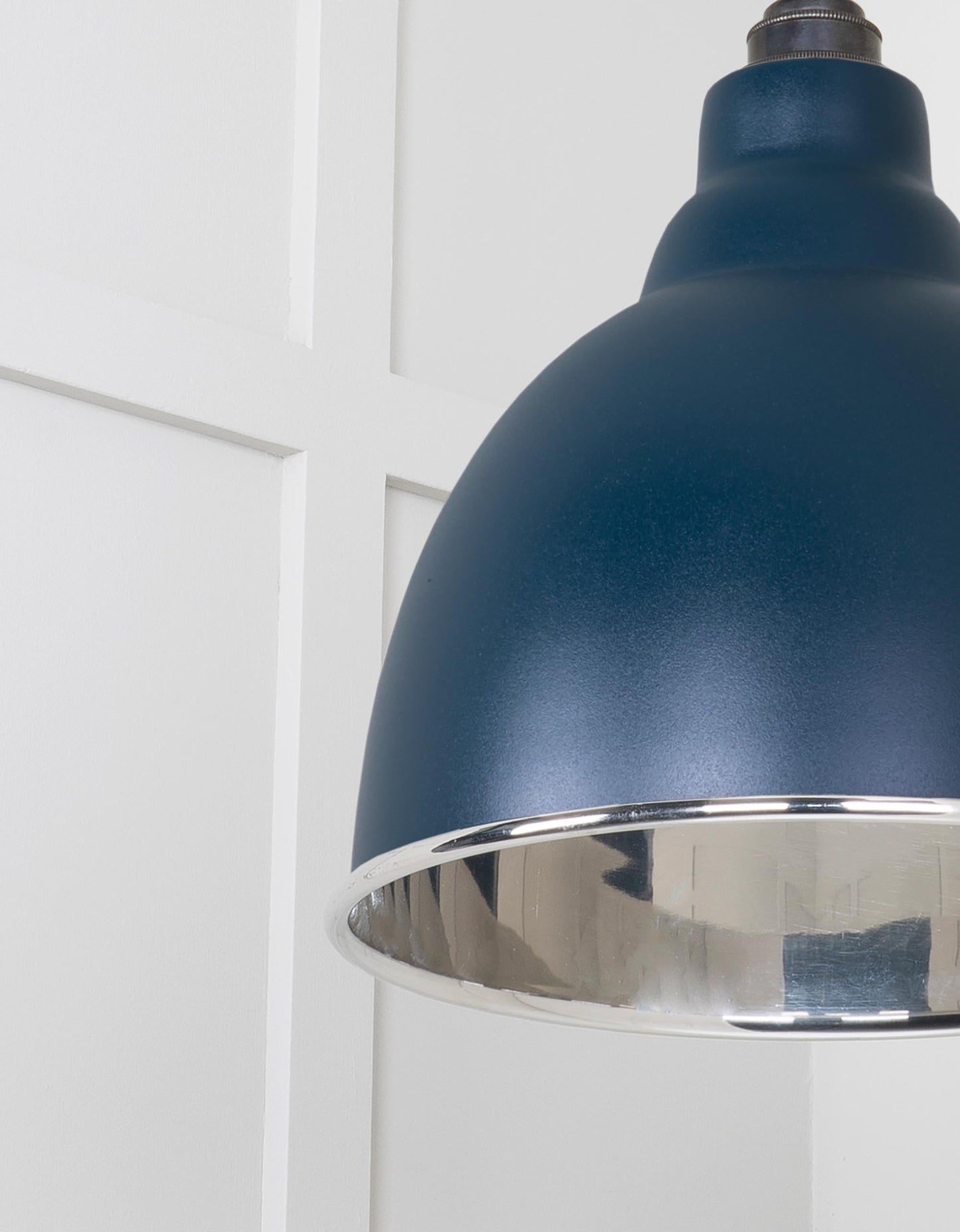 Smooth Nickel Brindley Pendant Light Dusk, Detailed close up view of pendant.