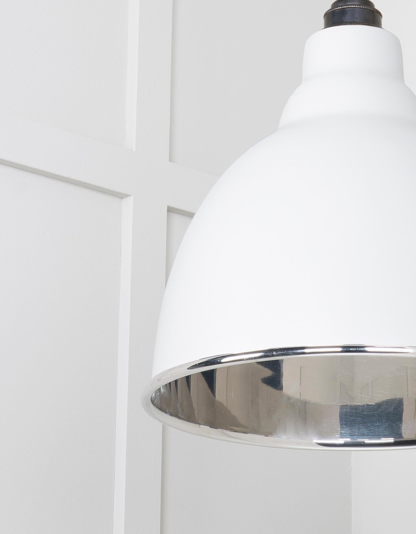 Smooth Nickel Brindley Pendant Light Flock, Detailed close up view of pendant.