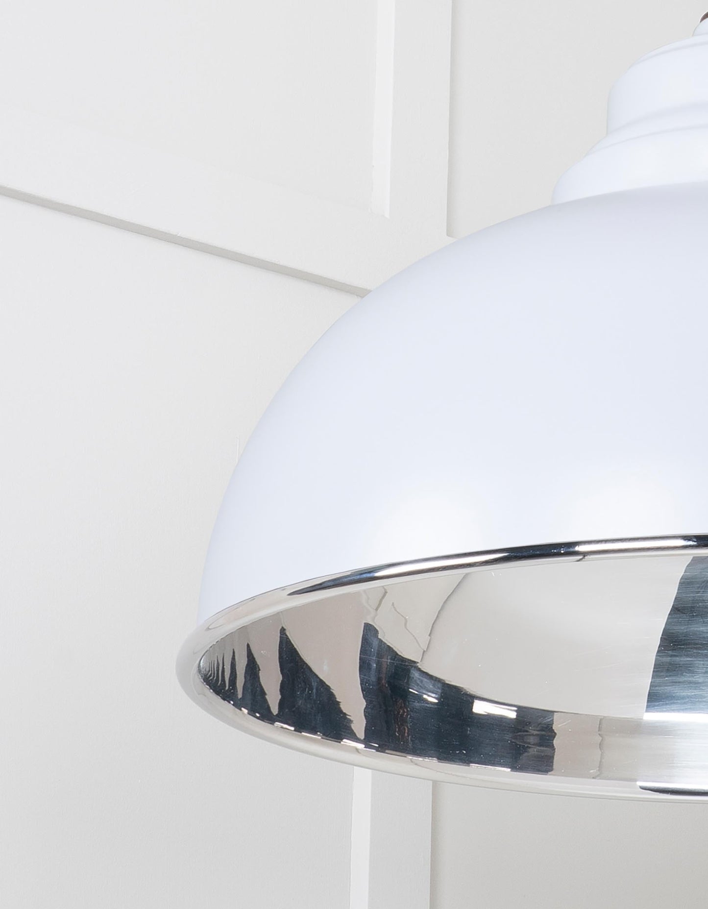 Smooth Nickel Harborne Pendant Light Birch, Detailed close up view of pendant.
