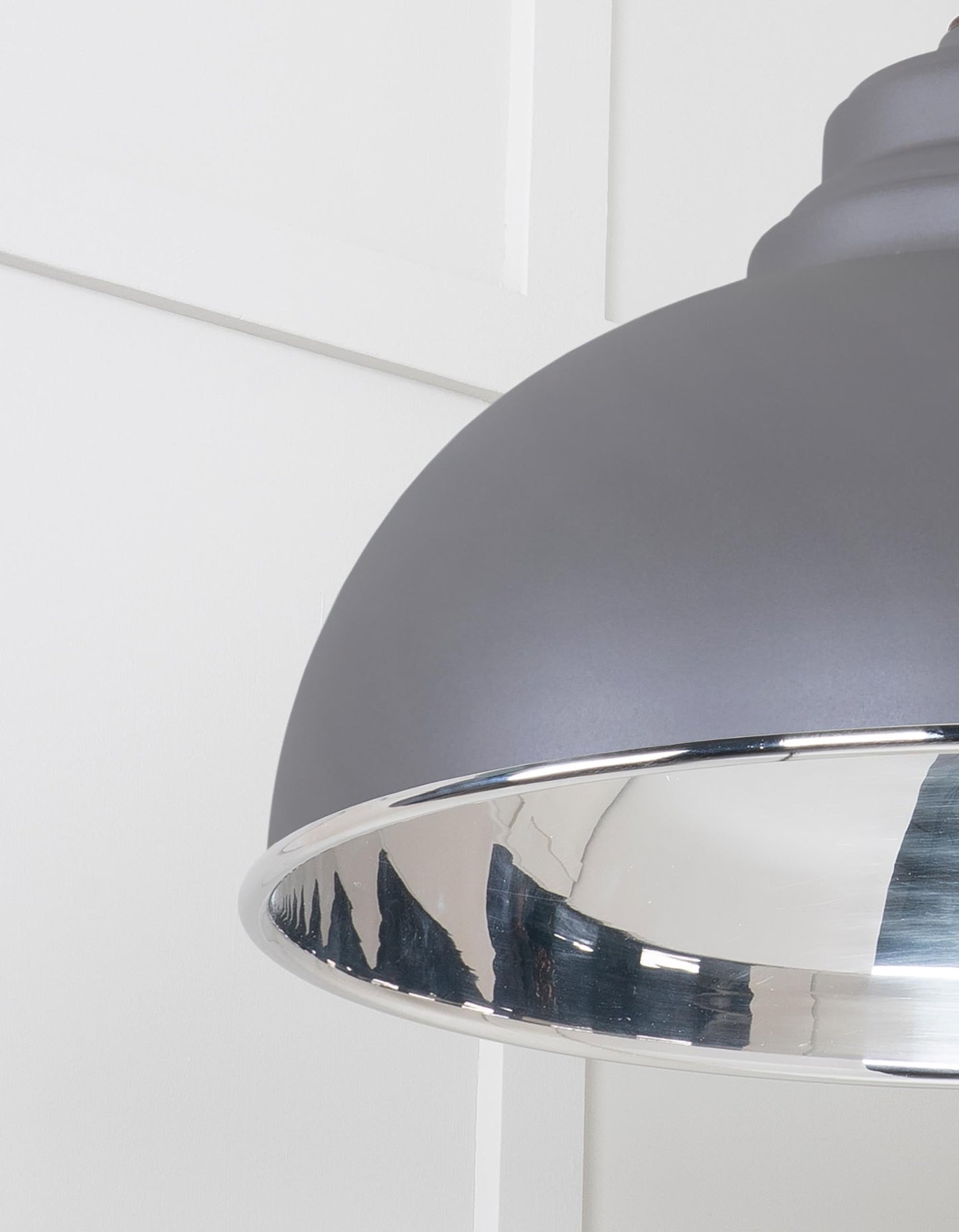 Smooth Nickel Harborne Pendant Light Bluff, Detailed close up view of pendant.