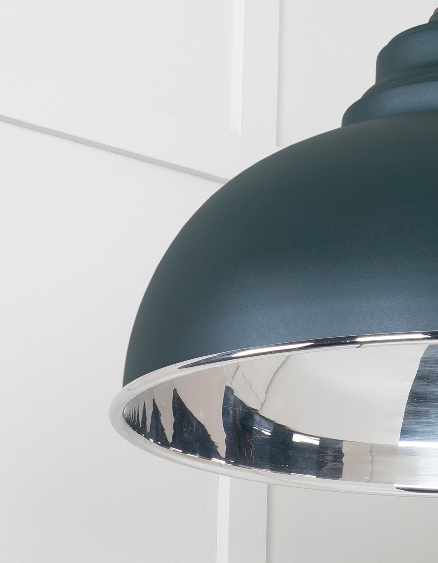 Smooth Nickel Harborne Pendant Light Dingle, Detailed close up view of pendant.