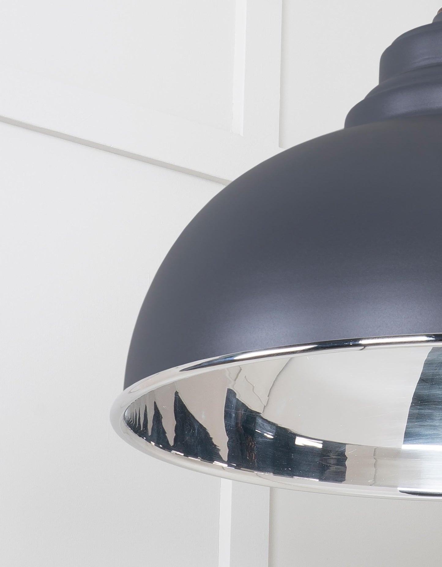 Smooth Nickel Harborne Pendant Light Slate, Detailed close up view of pendant.