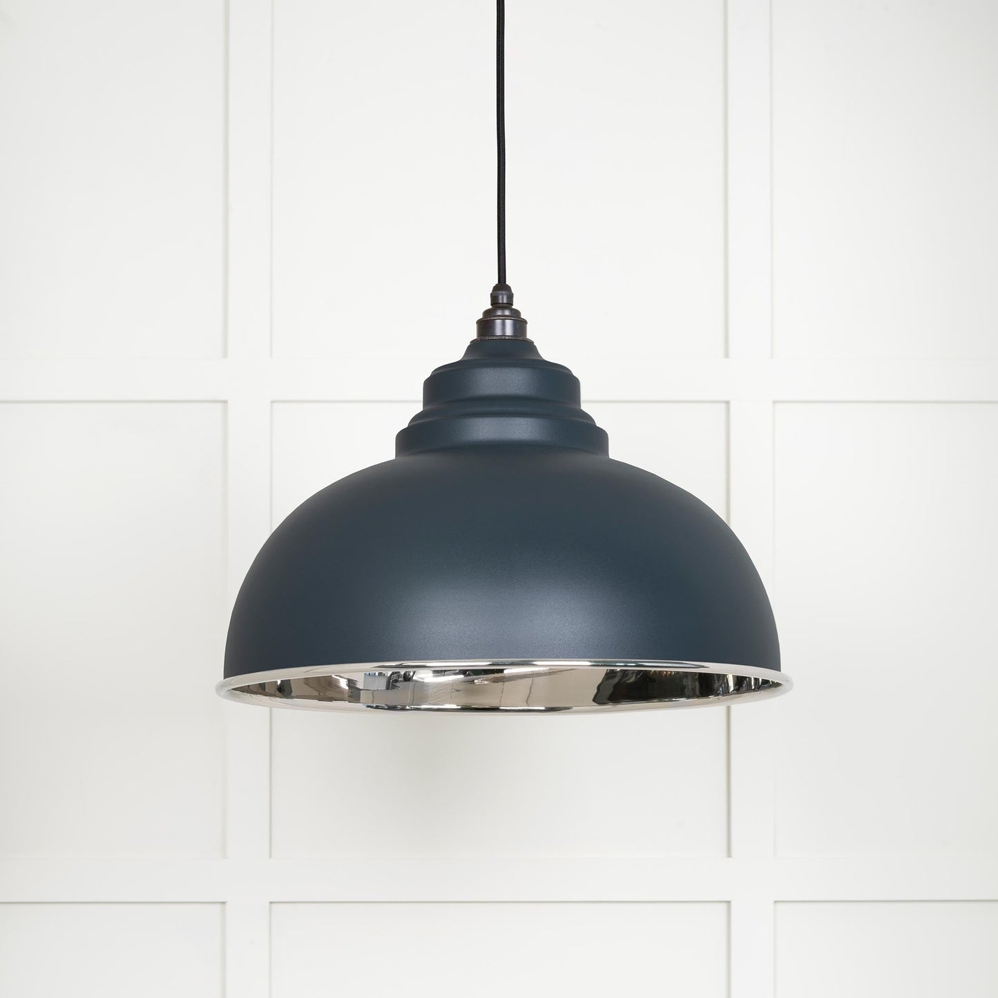 Smooth Nickel Harborne Pendant Light Soot, Front Side.