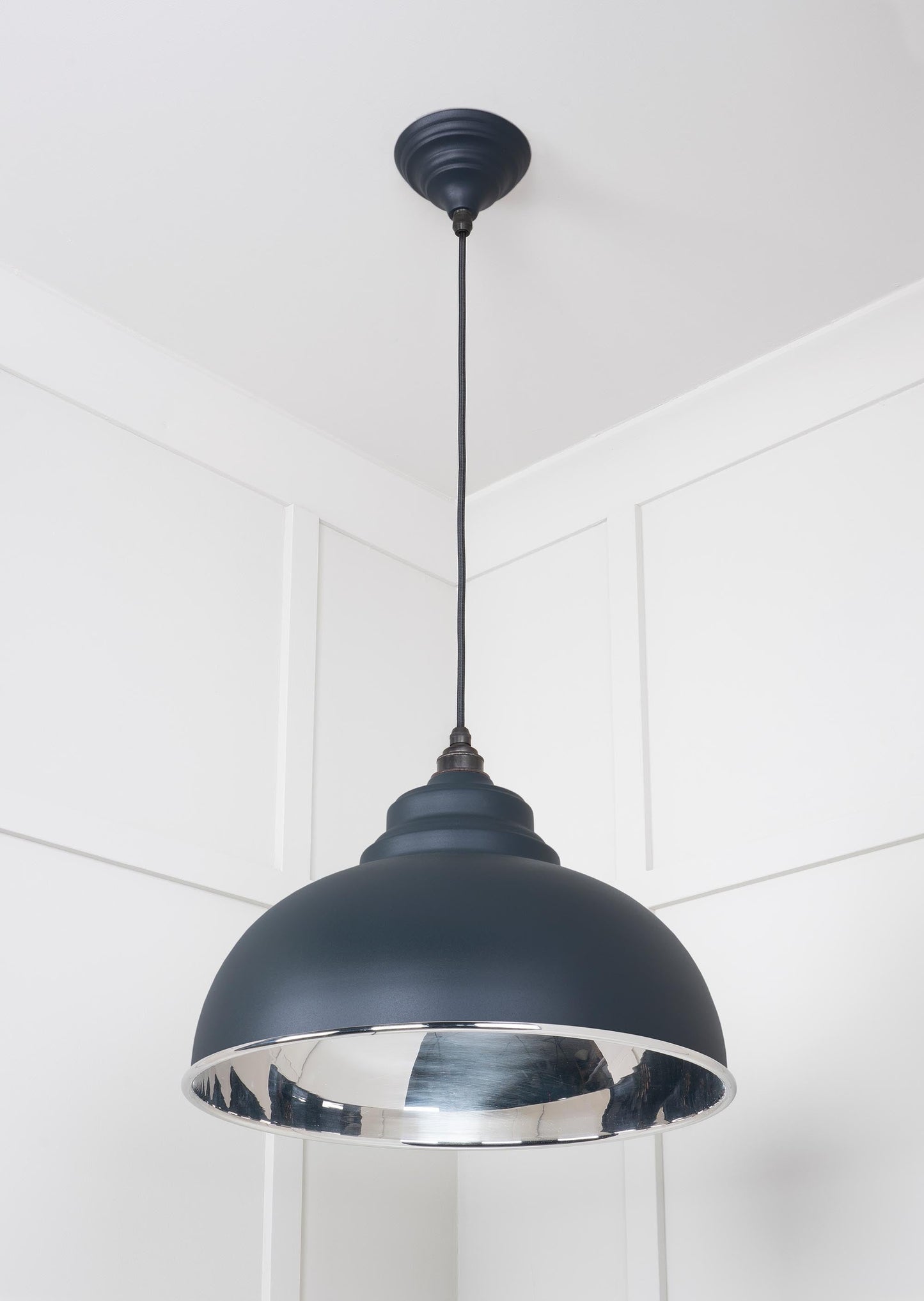 Smooth Nickel Harborne Pendant Light Soot, Underside.