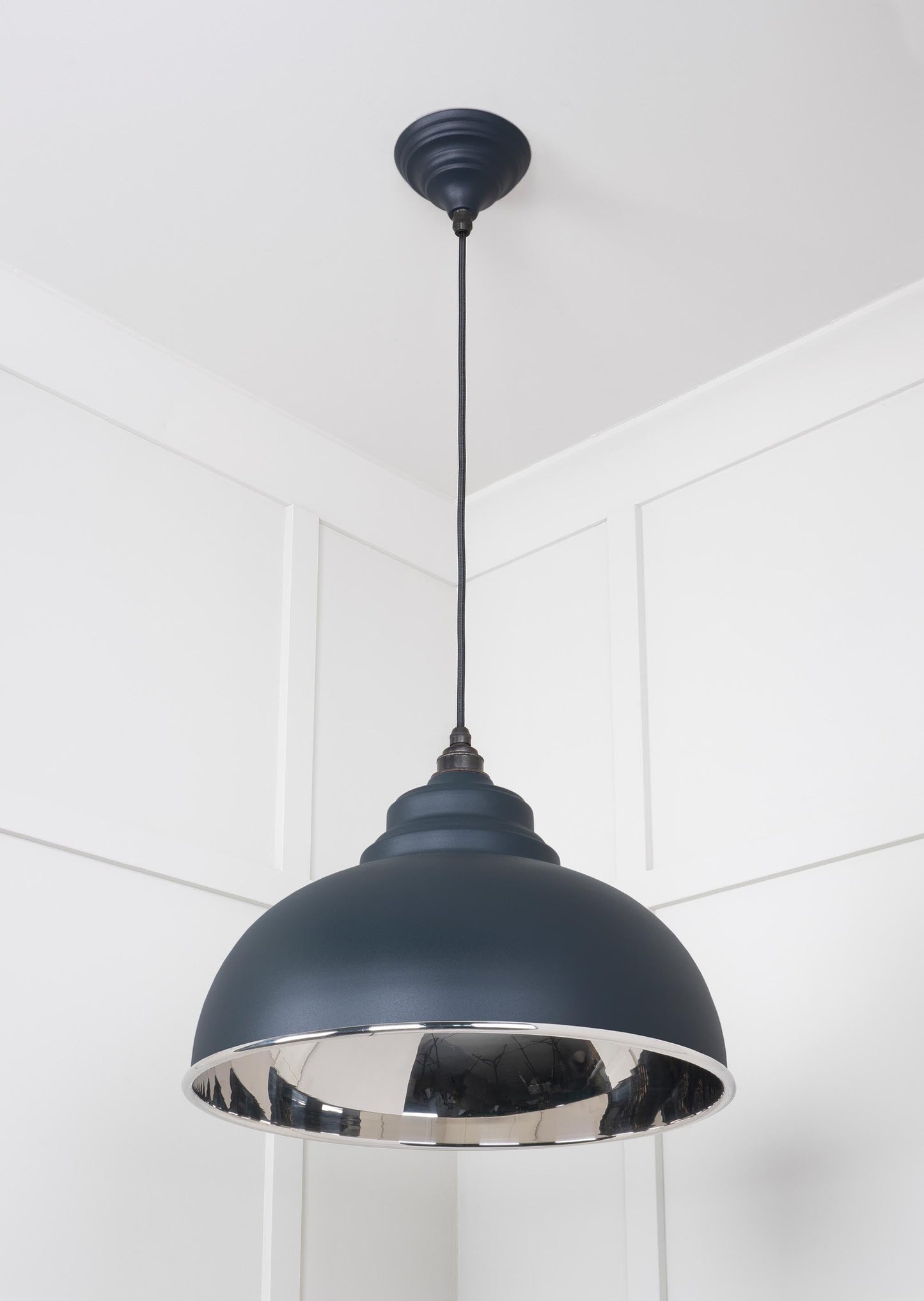 Smooth Nickel Harborne Pendant Light Soot, Underside.