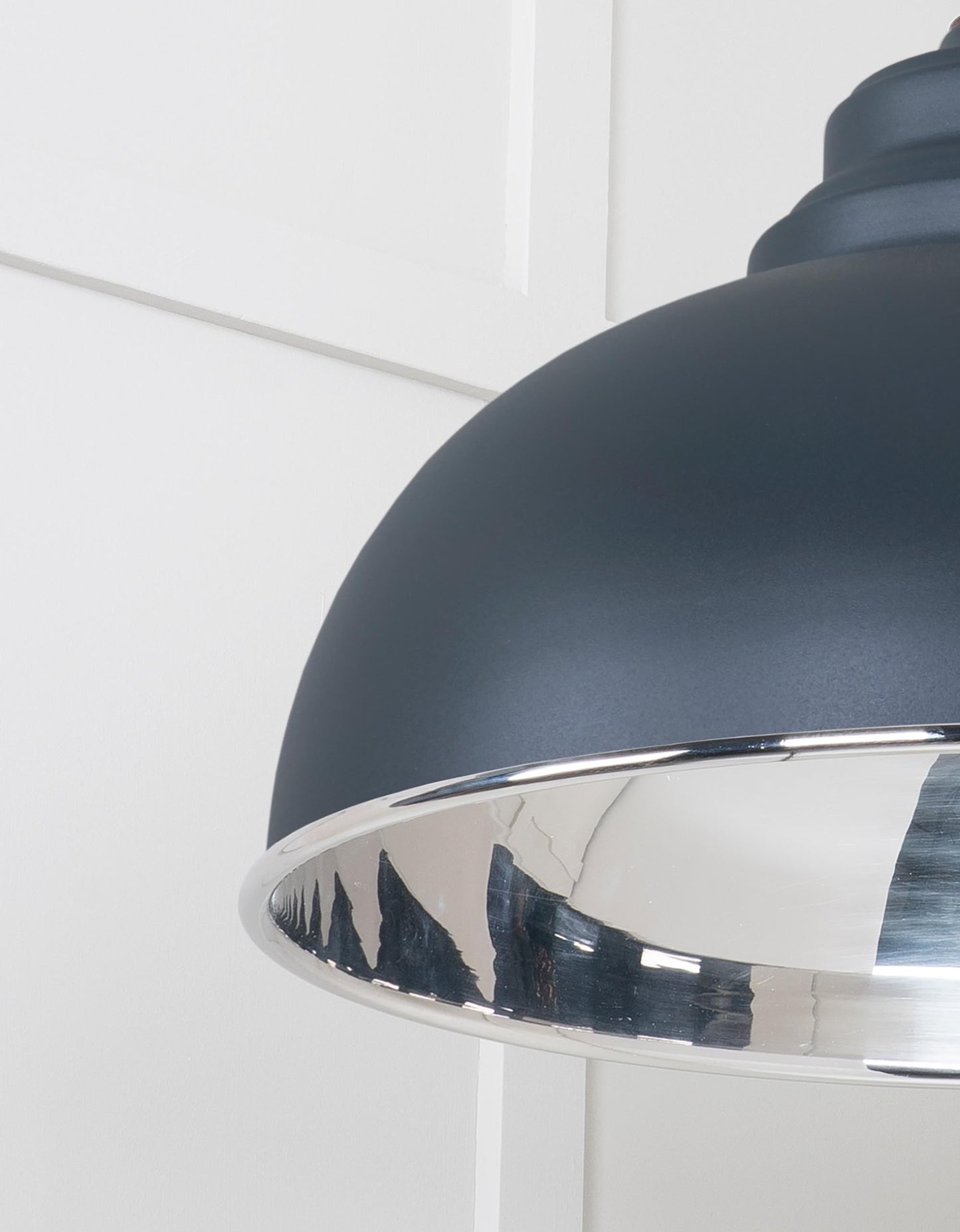 Smooth Nickel Harborne Pendant Light Soot, Detailed close up view of pendant.