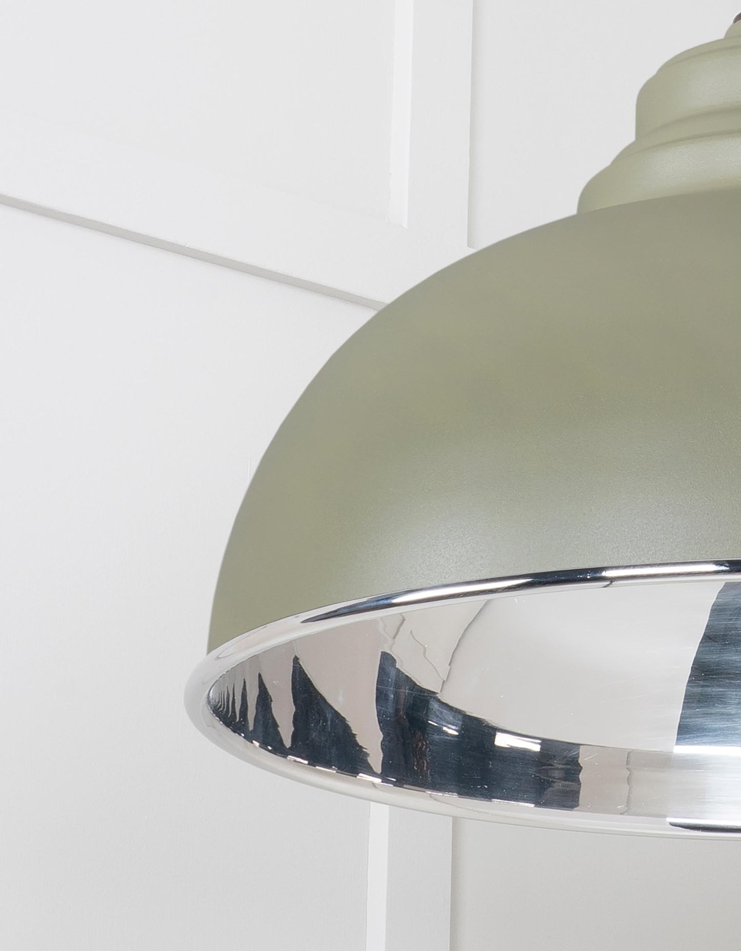 Smooth Nickel Harborne Pendant Light Tump, Detailed close up view of pendant.