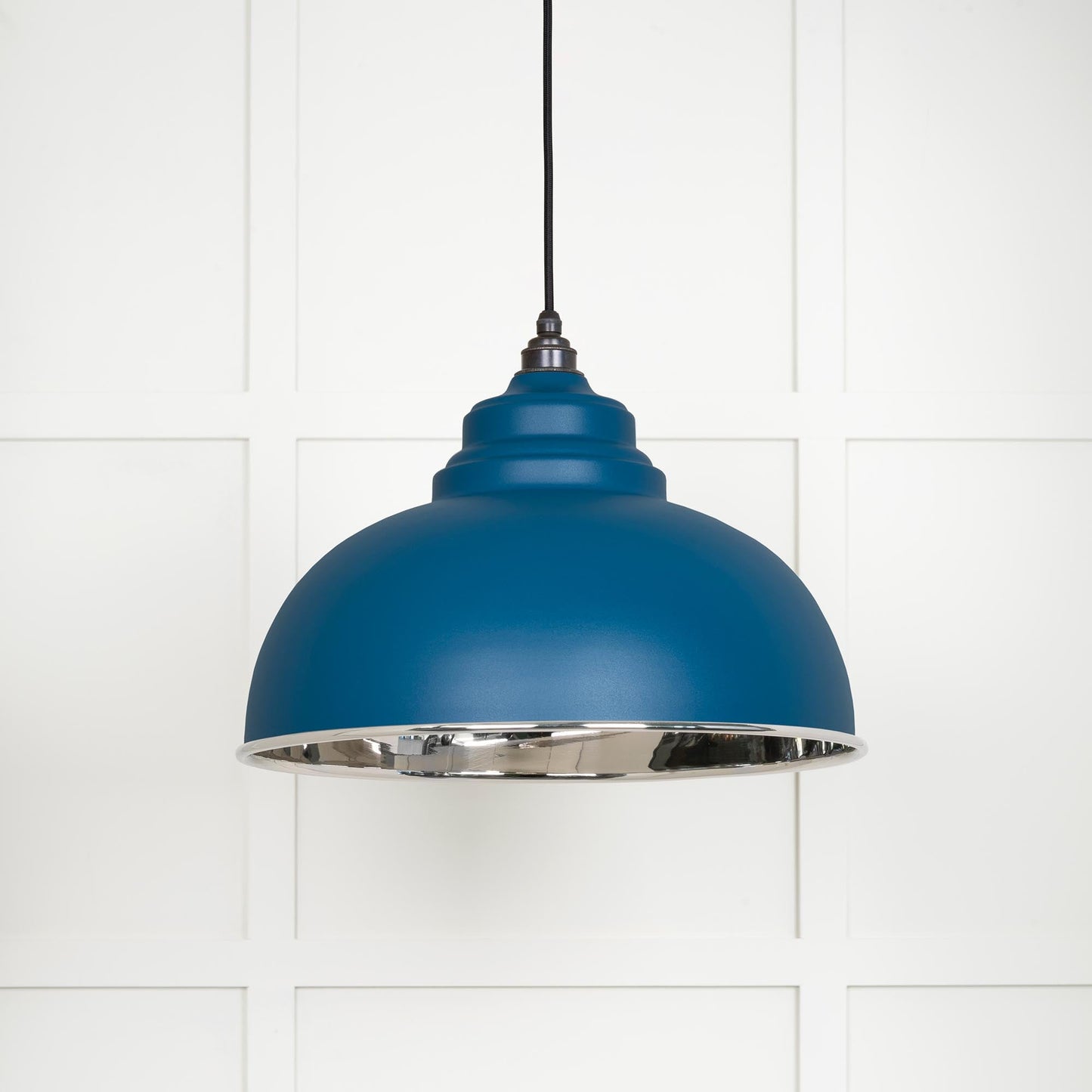 Smooth Nickel Harborne Pendant Light Upstream, Front Side.