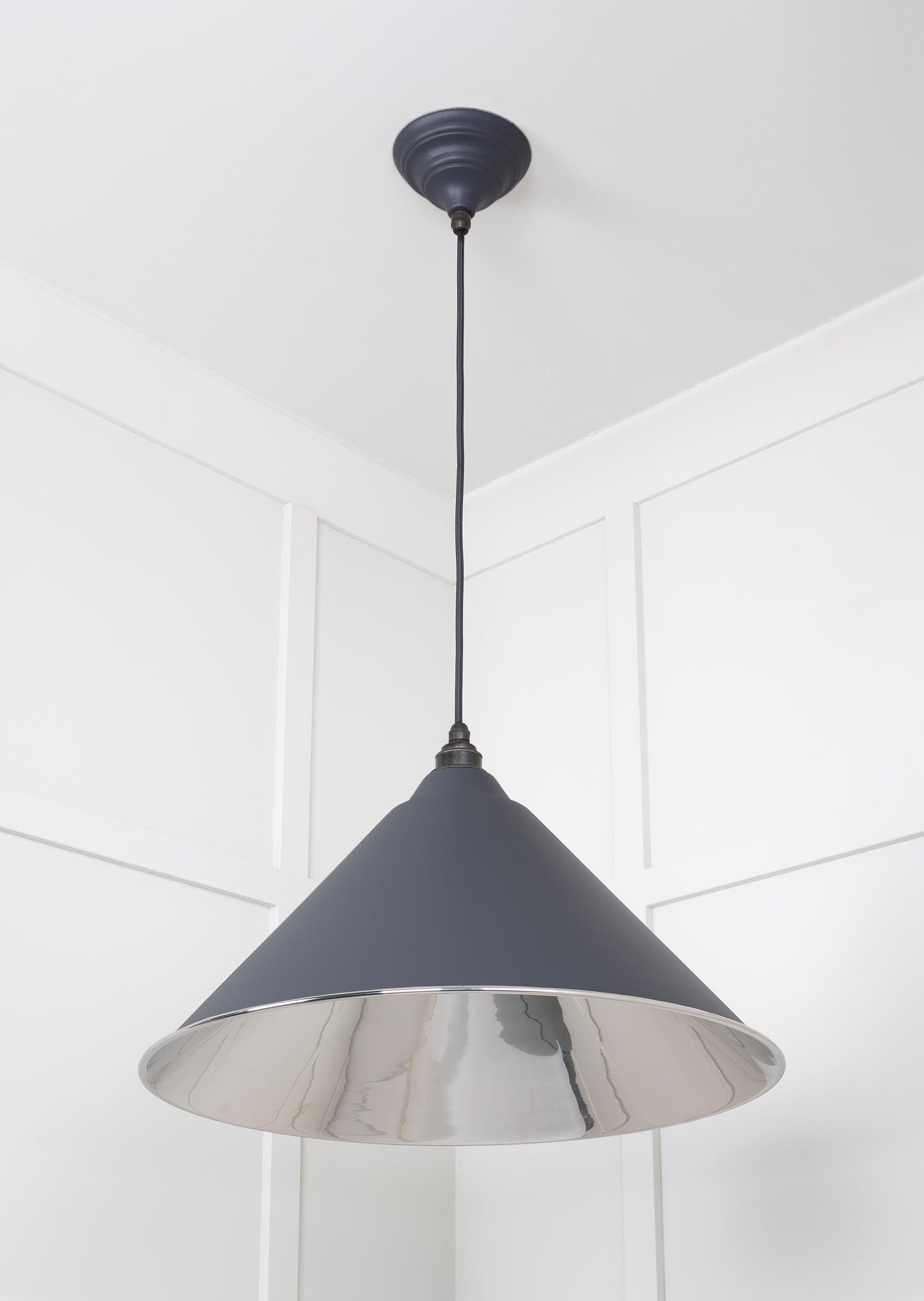 Smooth Nickel Hockley Pendant Light Slate, Underside.