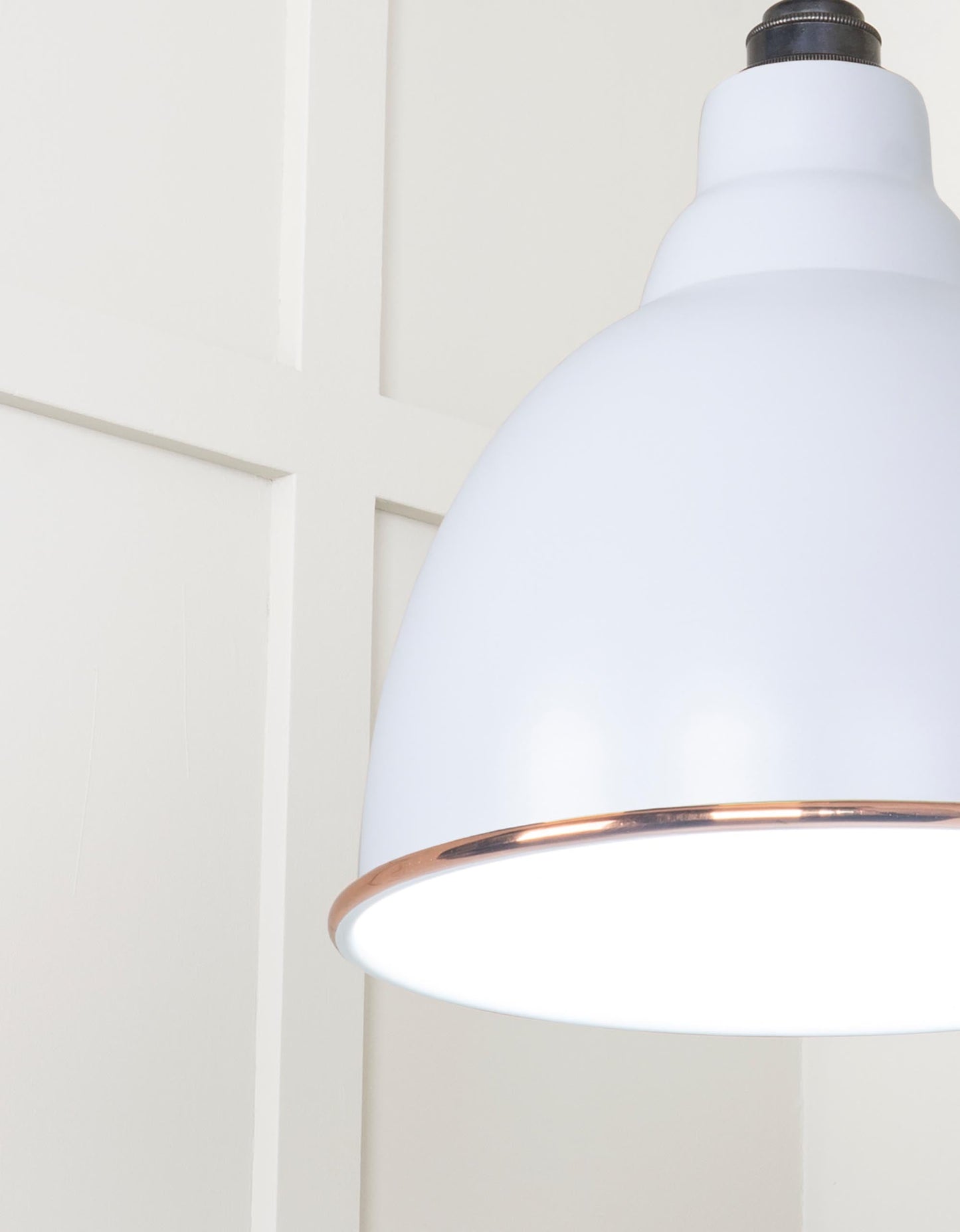 White Gloss Brindley Pendant Light Birch, Detailed close up view of pendant.