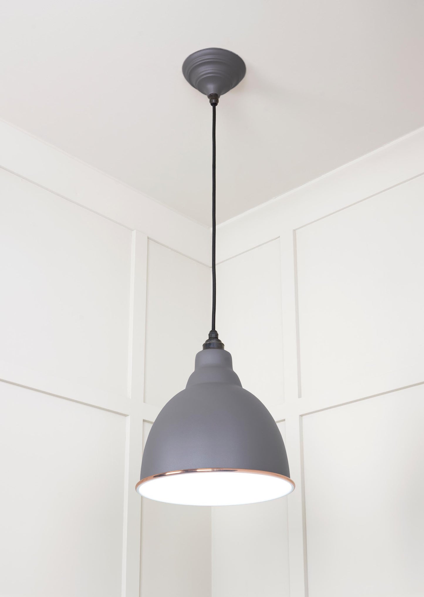 White Gloss Brindley Pendant Light Bluff, Underside.
