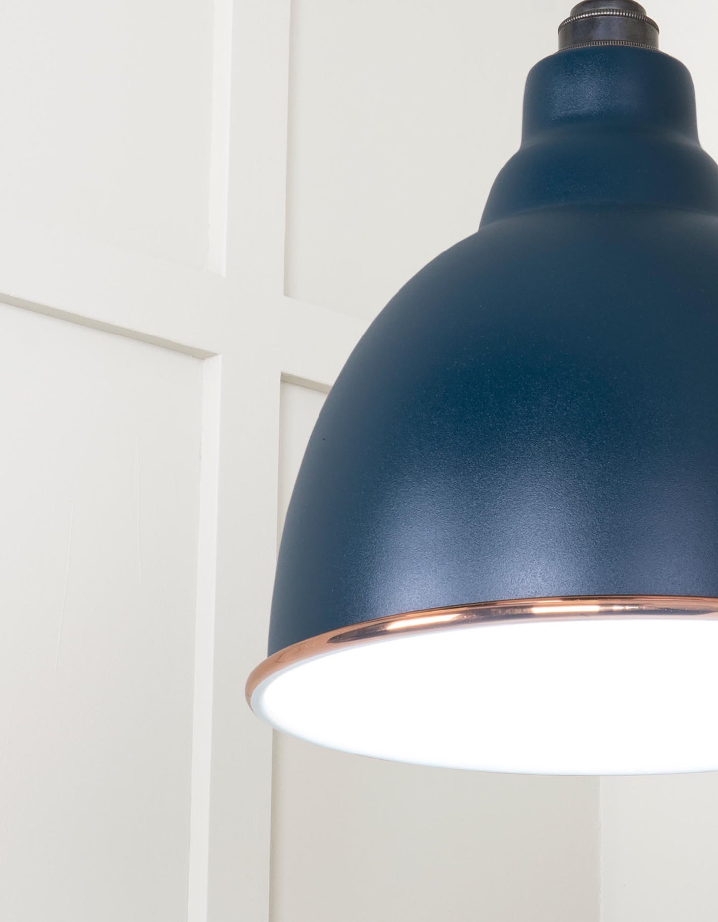 White Gloss Brindley Pendant Light Dusk, Detailed close up view of pendant.