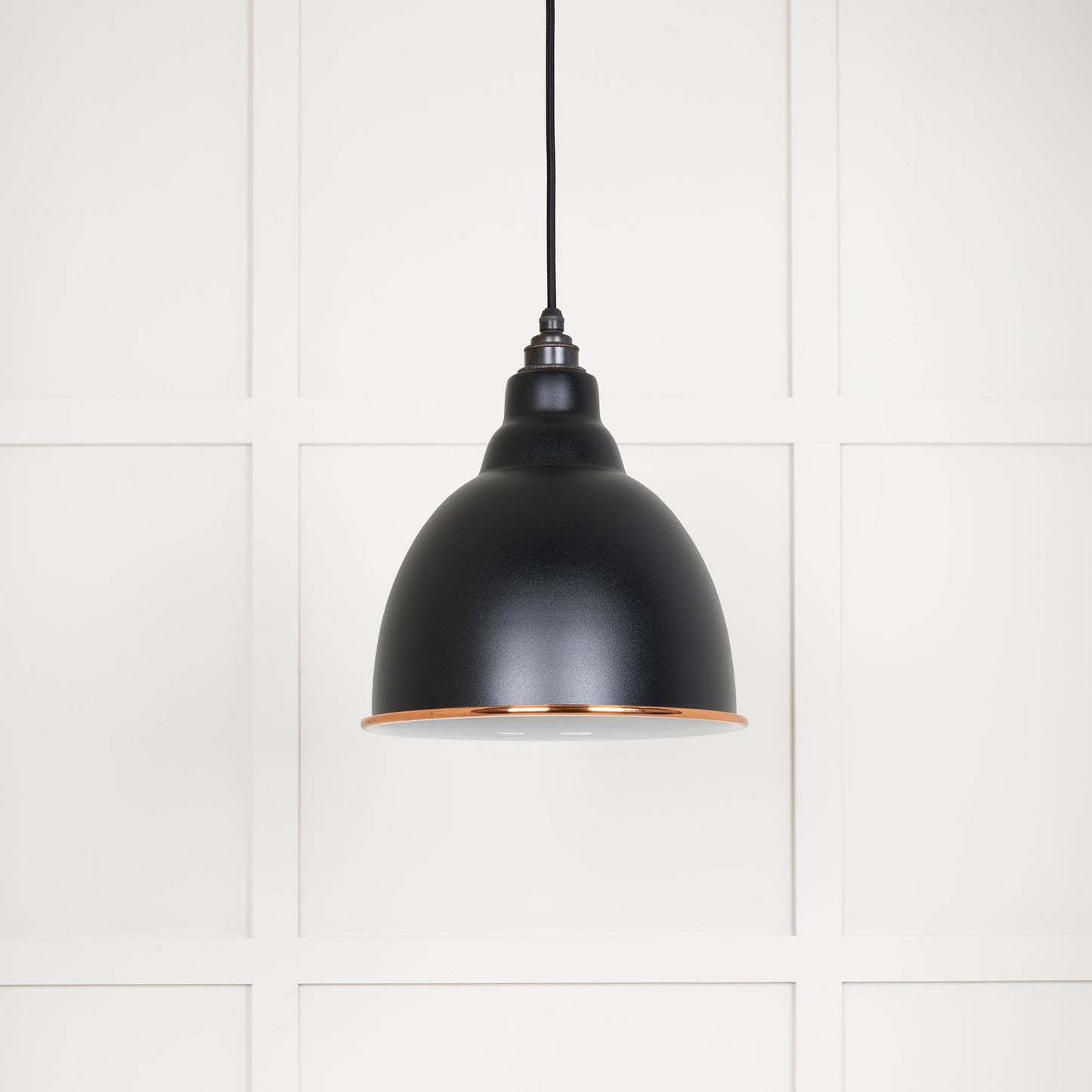 White Gloss Brindley Pendant Light Elan Black, Front Side.