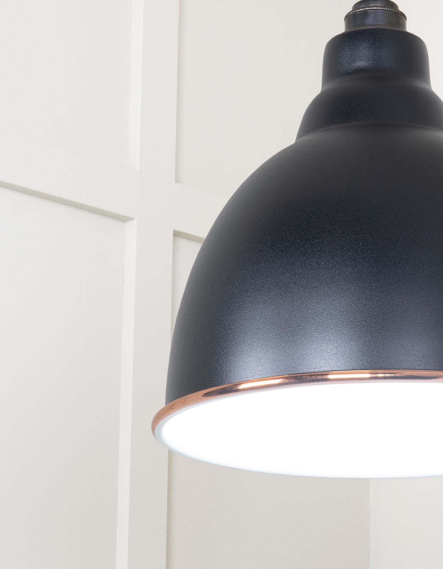 White Gloss Brindley Pendant Light Elan Black, Detailed close up view of pendant.