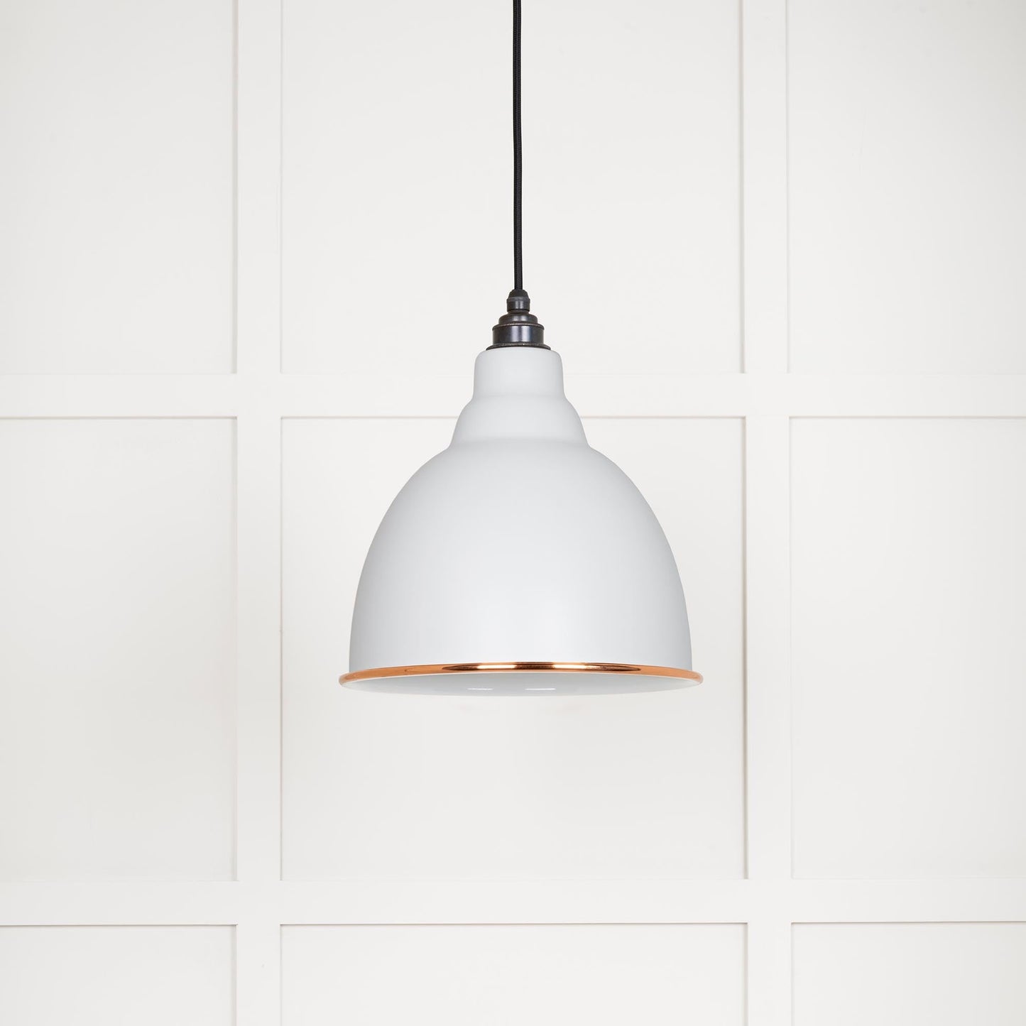 White Gloss Brindley Pendant Light Flock, Front Side.