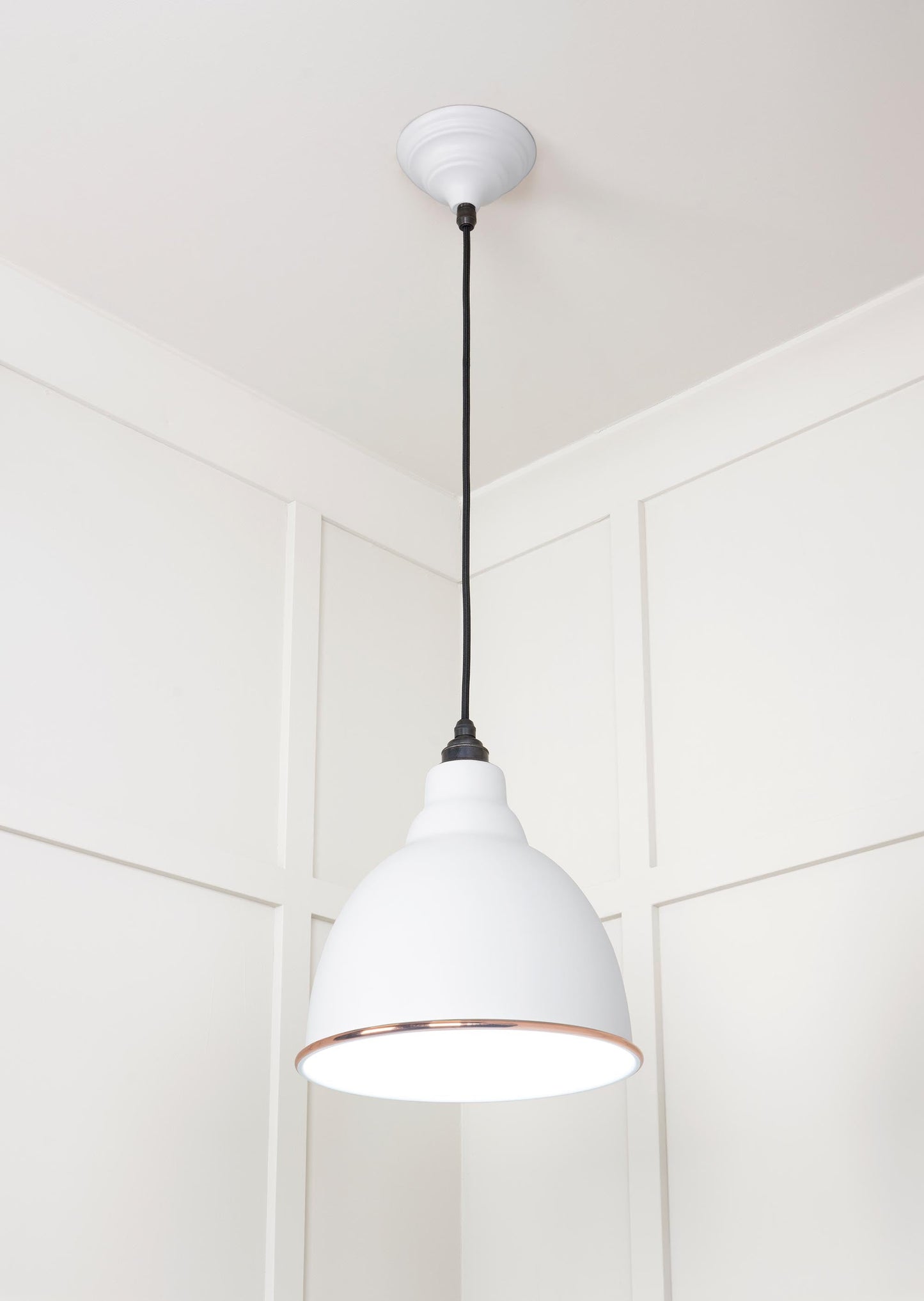 White Gloss Brindley Pendant Light Flock, Underside.