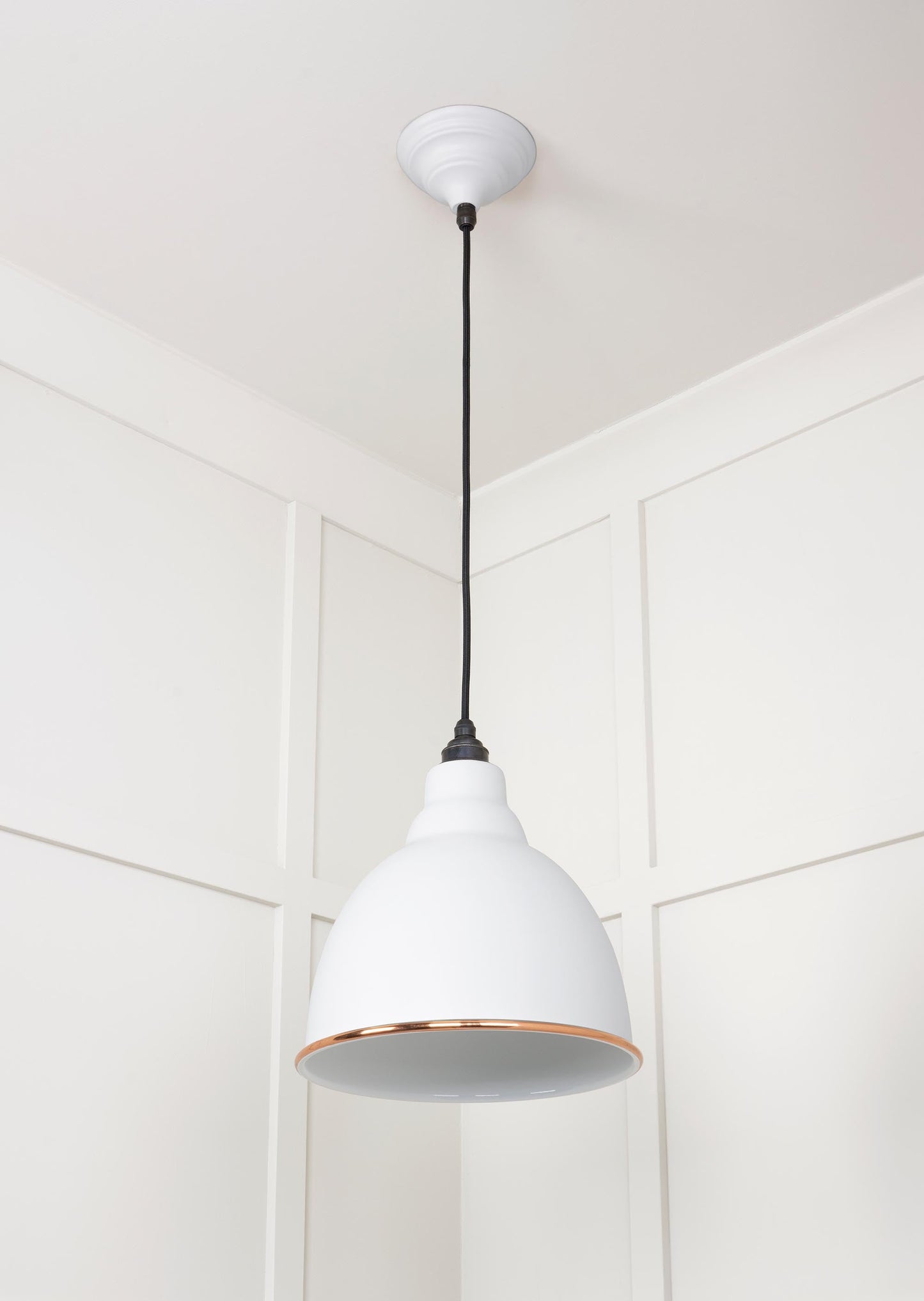 White Gloss Brindley Pendant Light Flock, Underside.