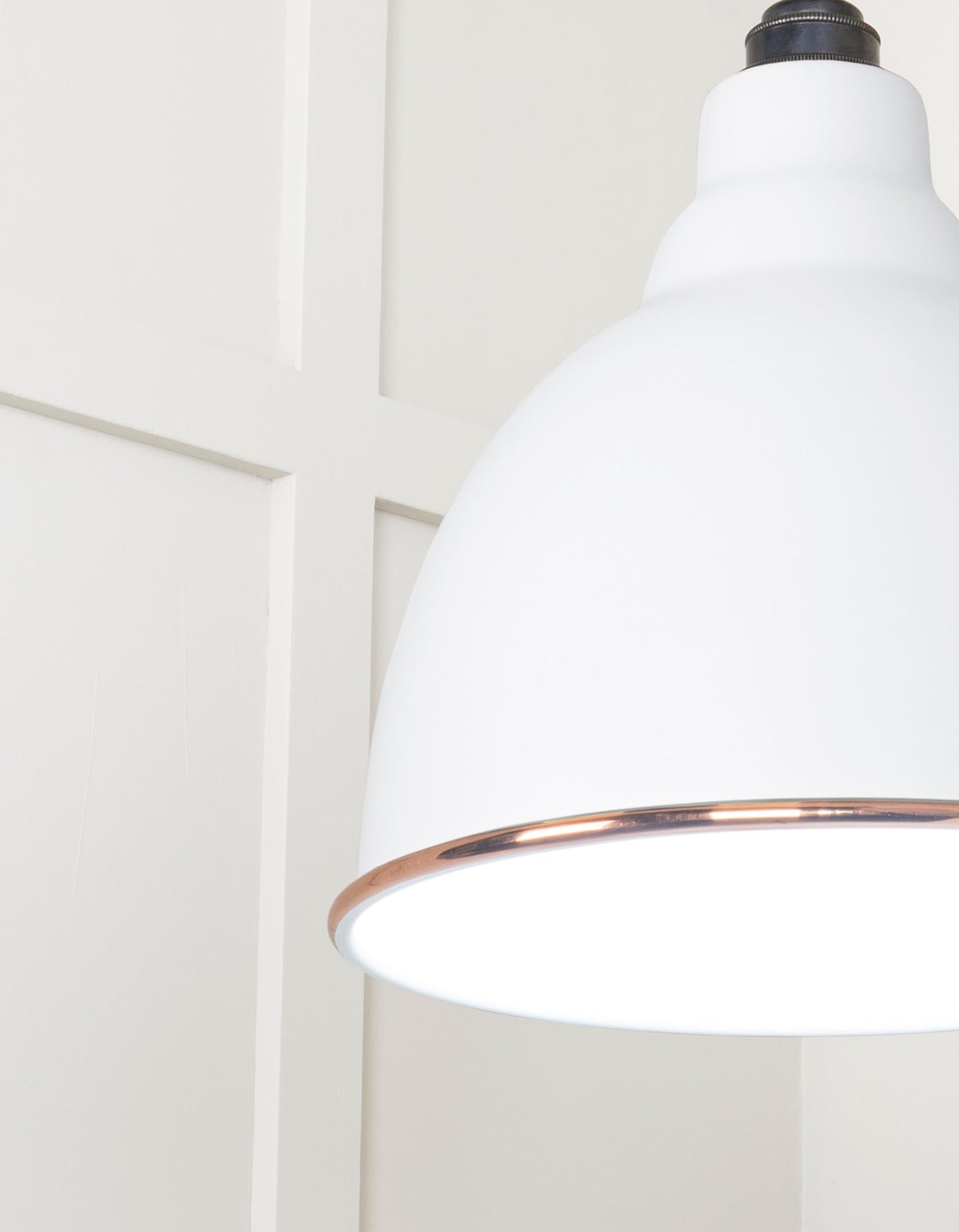 White Gloss Brindley Pendant Light Flock, Detailed close up view of pendant.