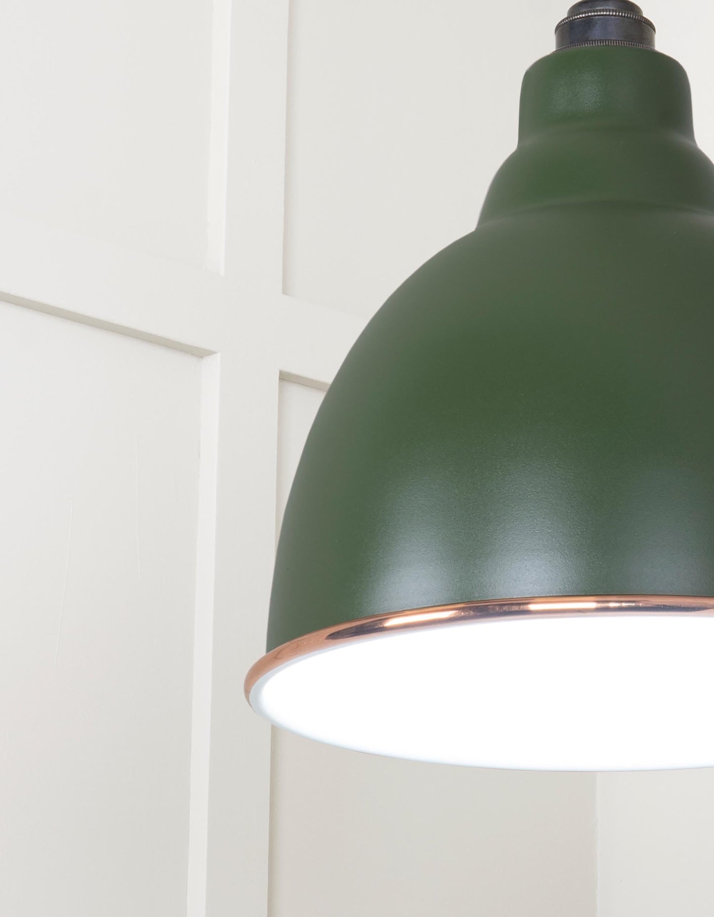 White Gloss Brindley Pendant Light Heath, Detailed close up view of pendant.