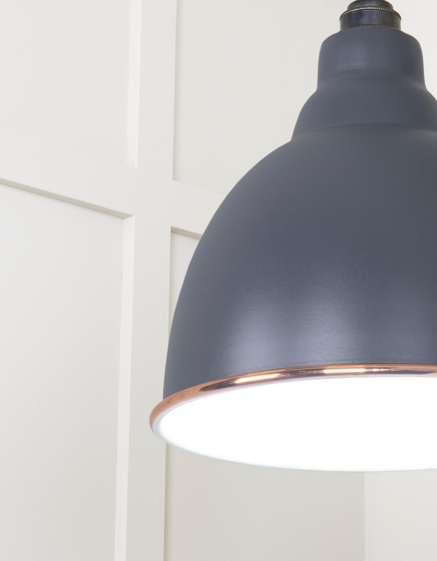 White Gloss Brindley Pendant Light Slate, Detailed close up view of pendant.