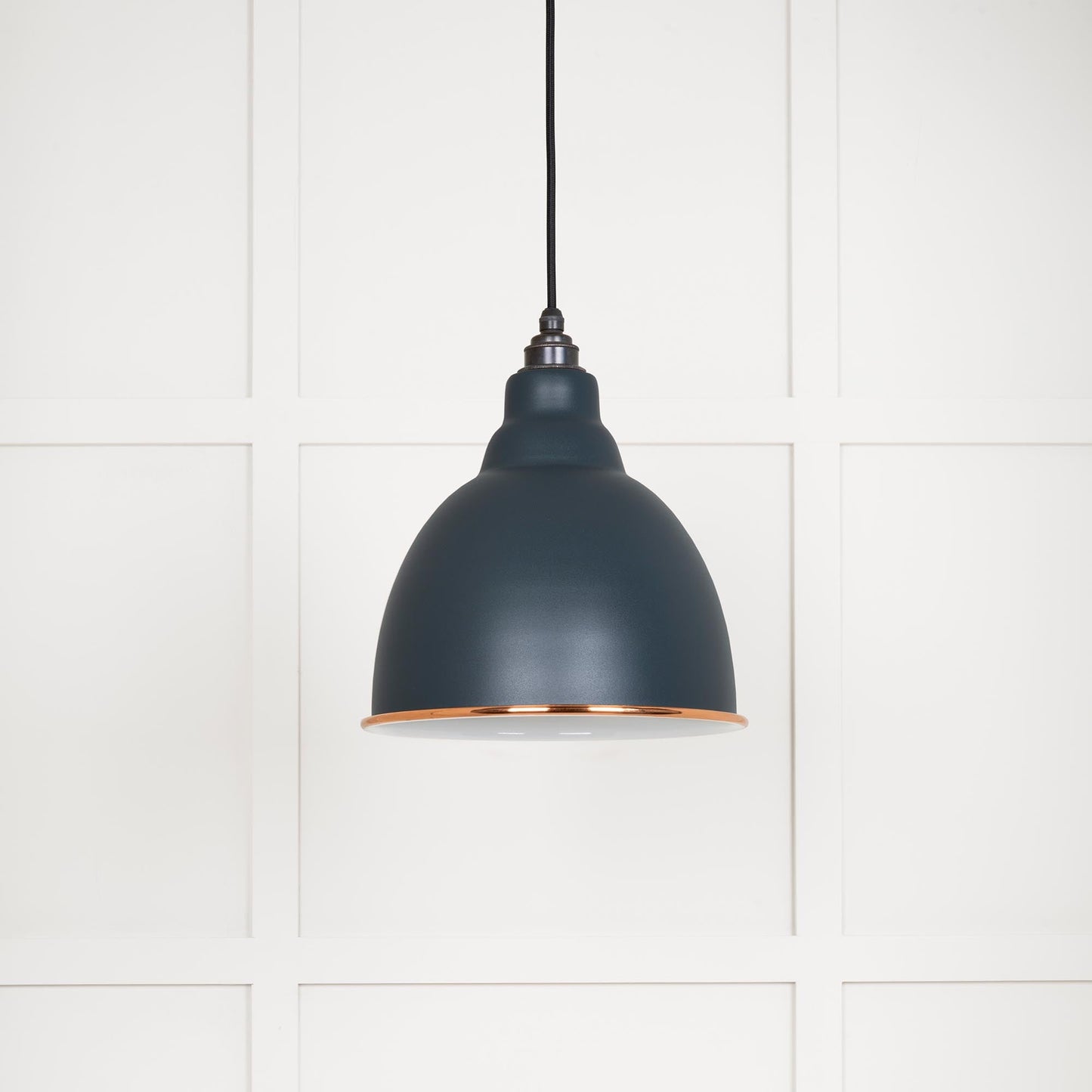 White Gloss Brindley Pendant Light Soot, Front Side.