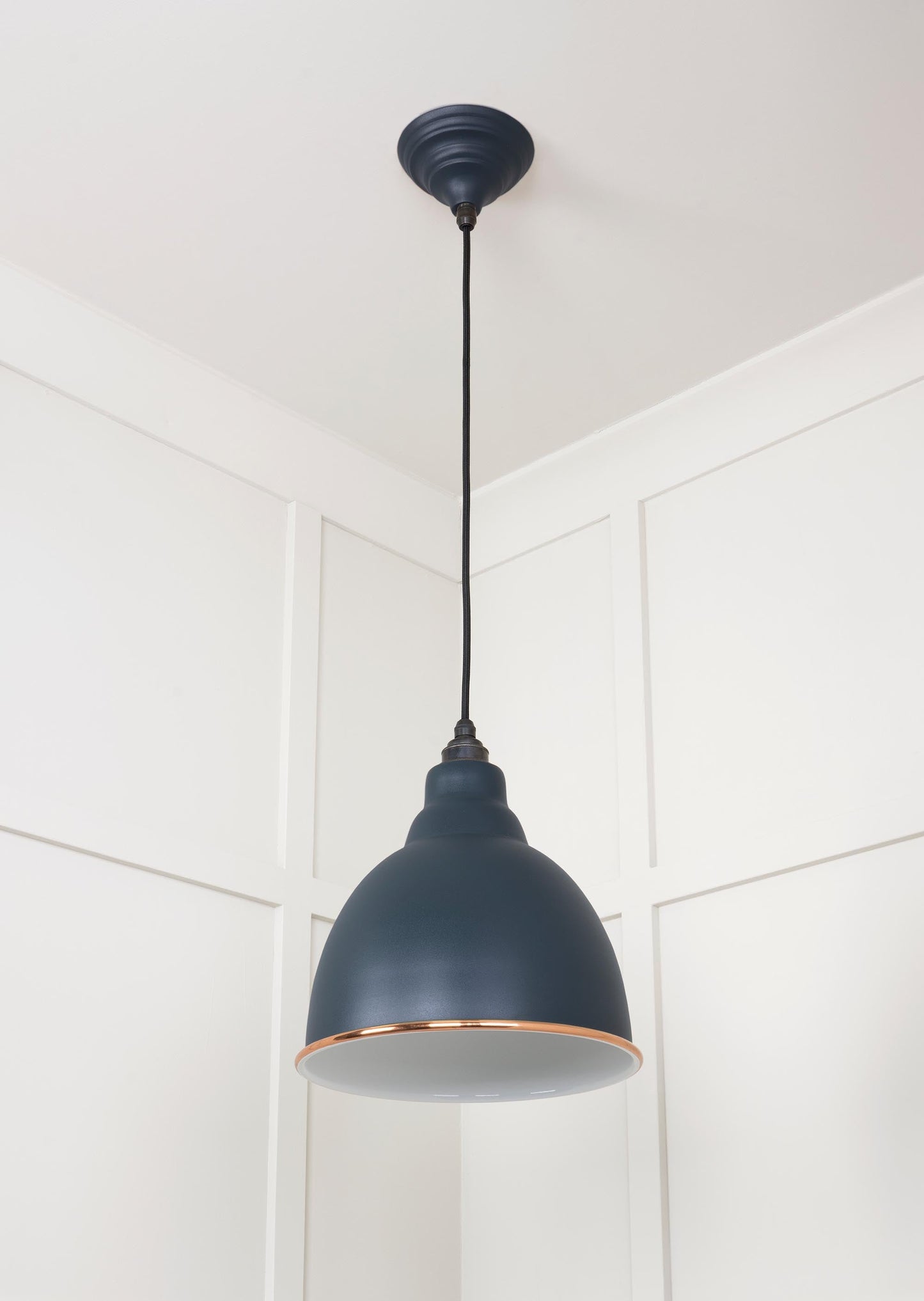 White Gloss Brindley Pendant Light Soot, Underside.