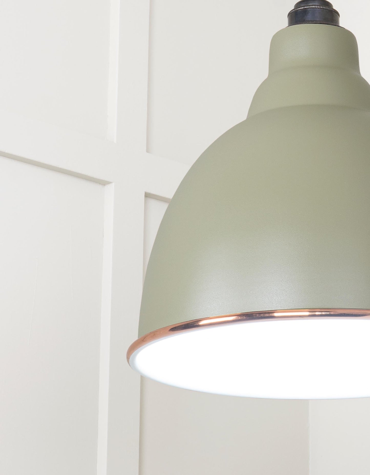 White Gloss Brindley Pendant Light Tump, Detailed close up view of pendant.