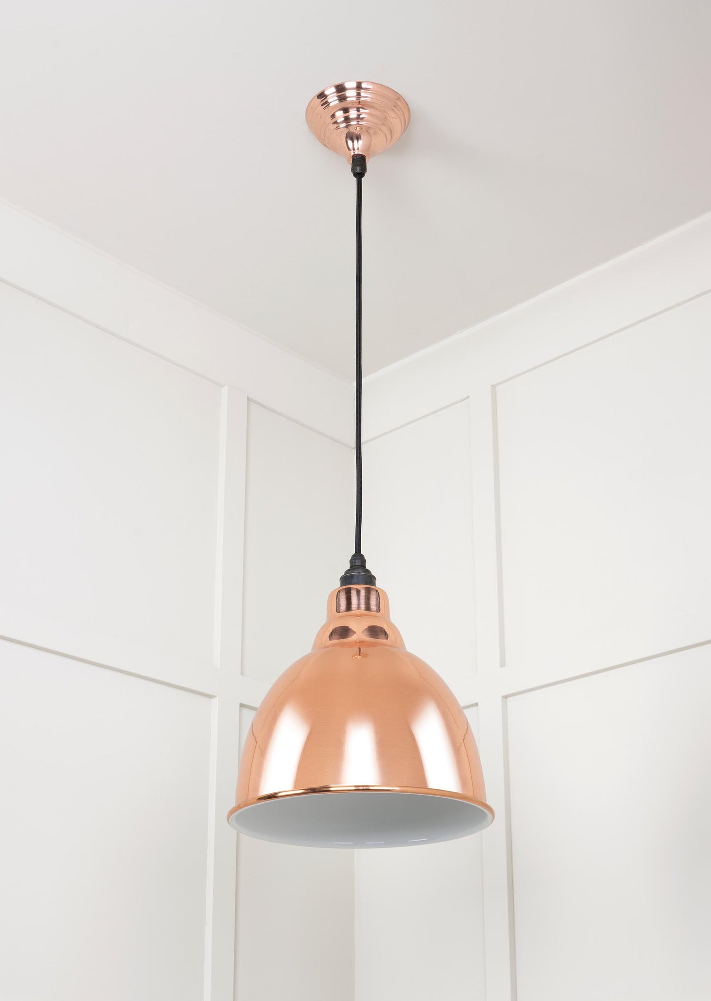 White Gloss Brindley Pendant Light Copper, Underside.