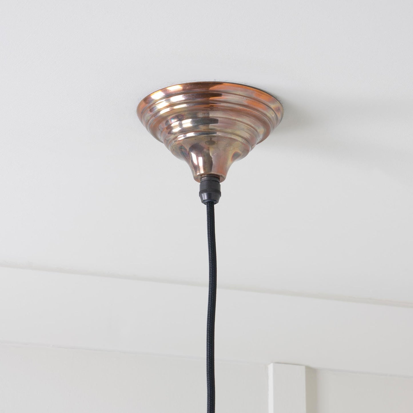 Burnished Harborne Pendant Light , close up view of fitting and cable.