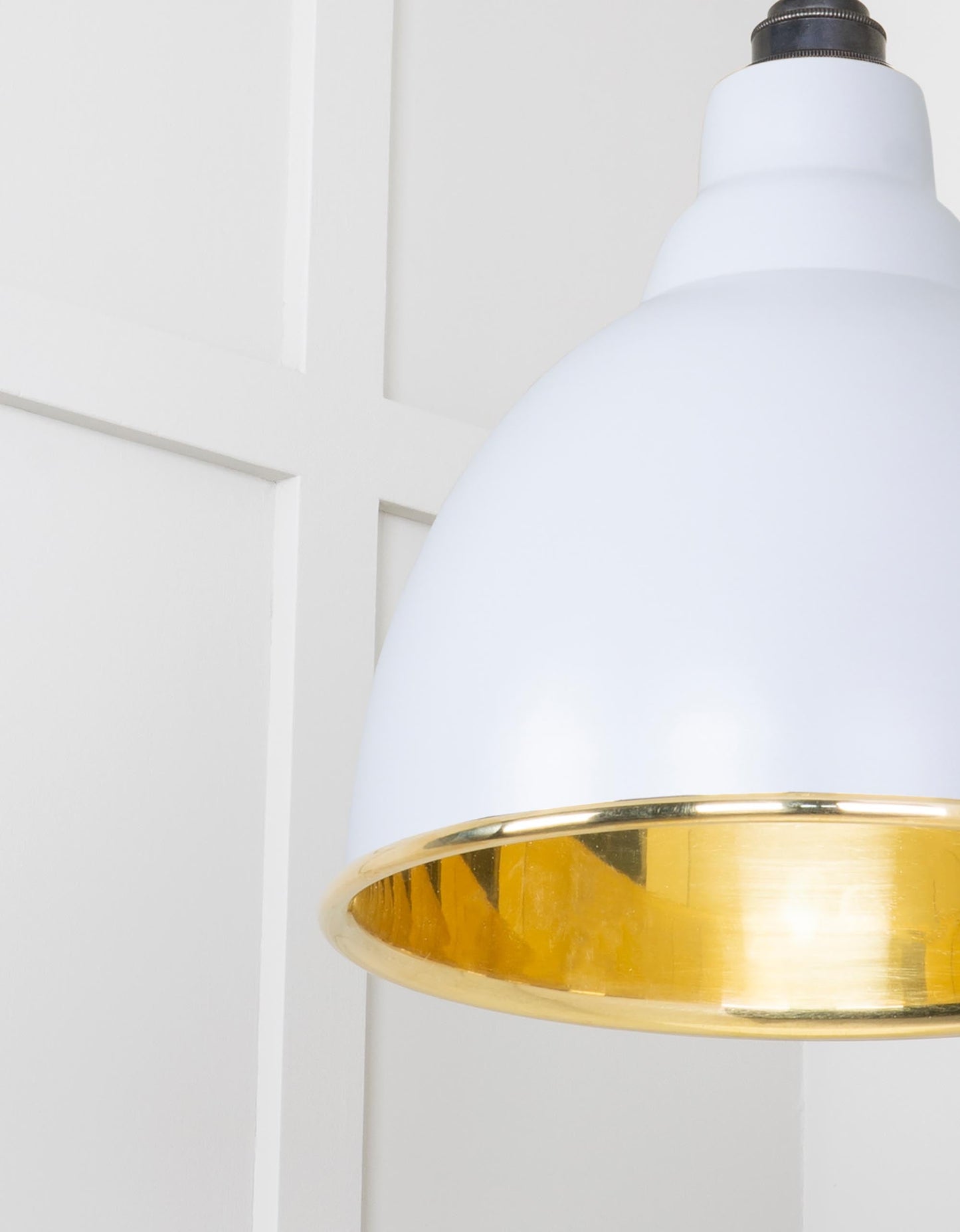 Smooth Brass Brindley Pendant Light Birch, Detailed close up view of pendant.