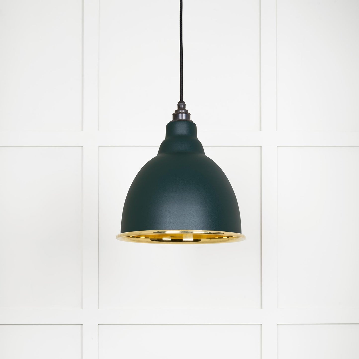 Smooth Brass Brindley Pendant Light Dingle, Front Side.